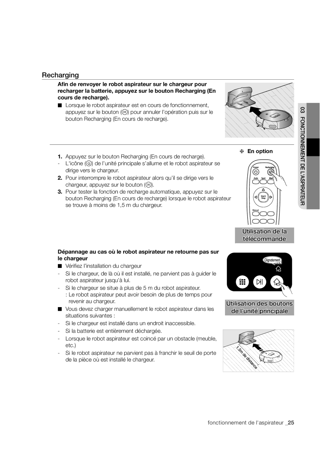 Samsung VR10BTBATBB/EG, VR10BTBATGY/SW, VR10BTBATUB/SW, VR10BTBATBB/ML manual Utilisation des boutons De l’unité principale 