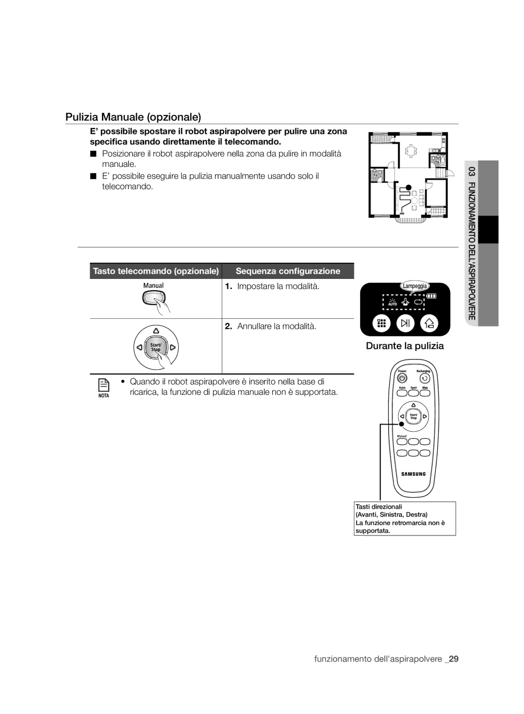 Samsung VR10BTBATBB/SW, VR10BTBATBB/EG, VR10BTBATGY/SW manual Pulizia Manuale opzionale, Tasto telecomando opzionale 