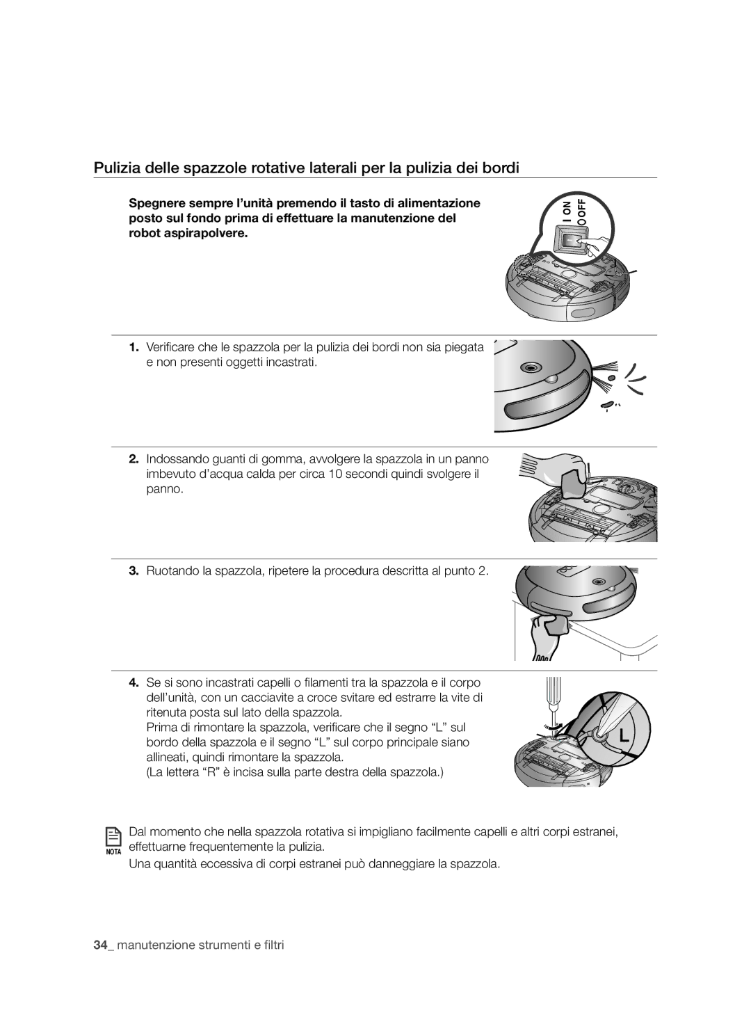 Samsung VR10BTBATBB/SW, VR10BTBATBB/EG, VR10BTBATGY/SW, VR10BTBATUB/SW, VR10BTBATBB/ML manual Manutenzione strumenti e ﬁltri 