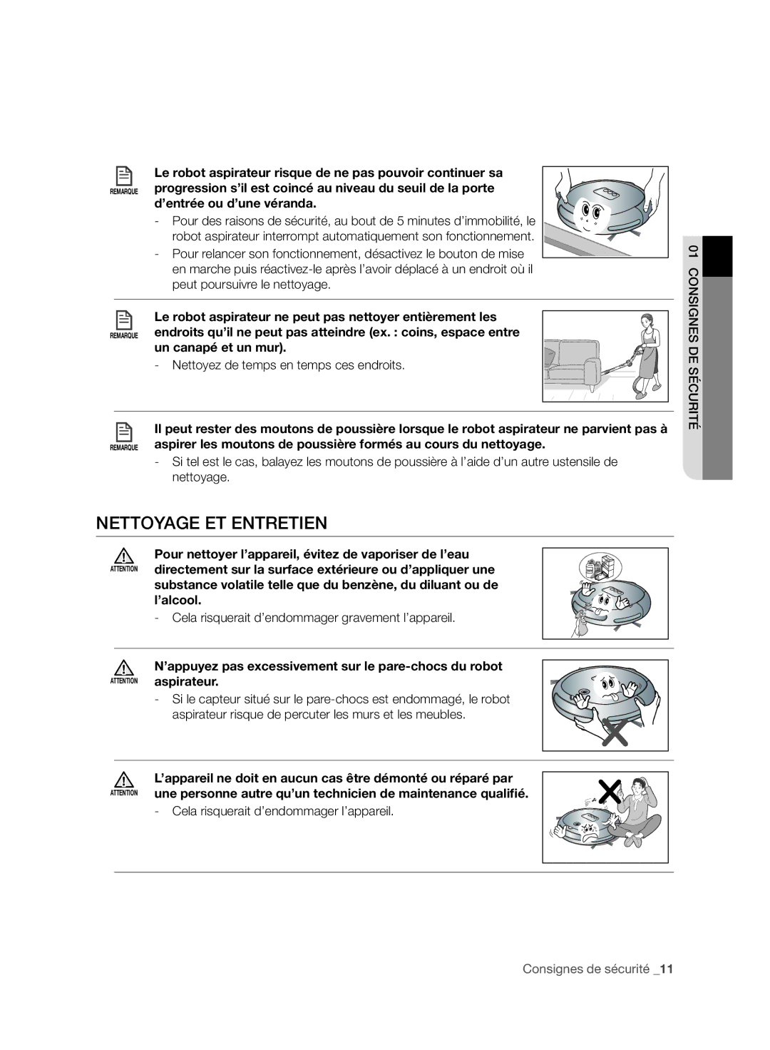 Samsung VR10BTBATGY/SW, VR10BTBATBB/EG manual Nettoyage ET Entretien, ’entrée ou d’une véranda, Un canapé et un mur 