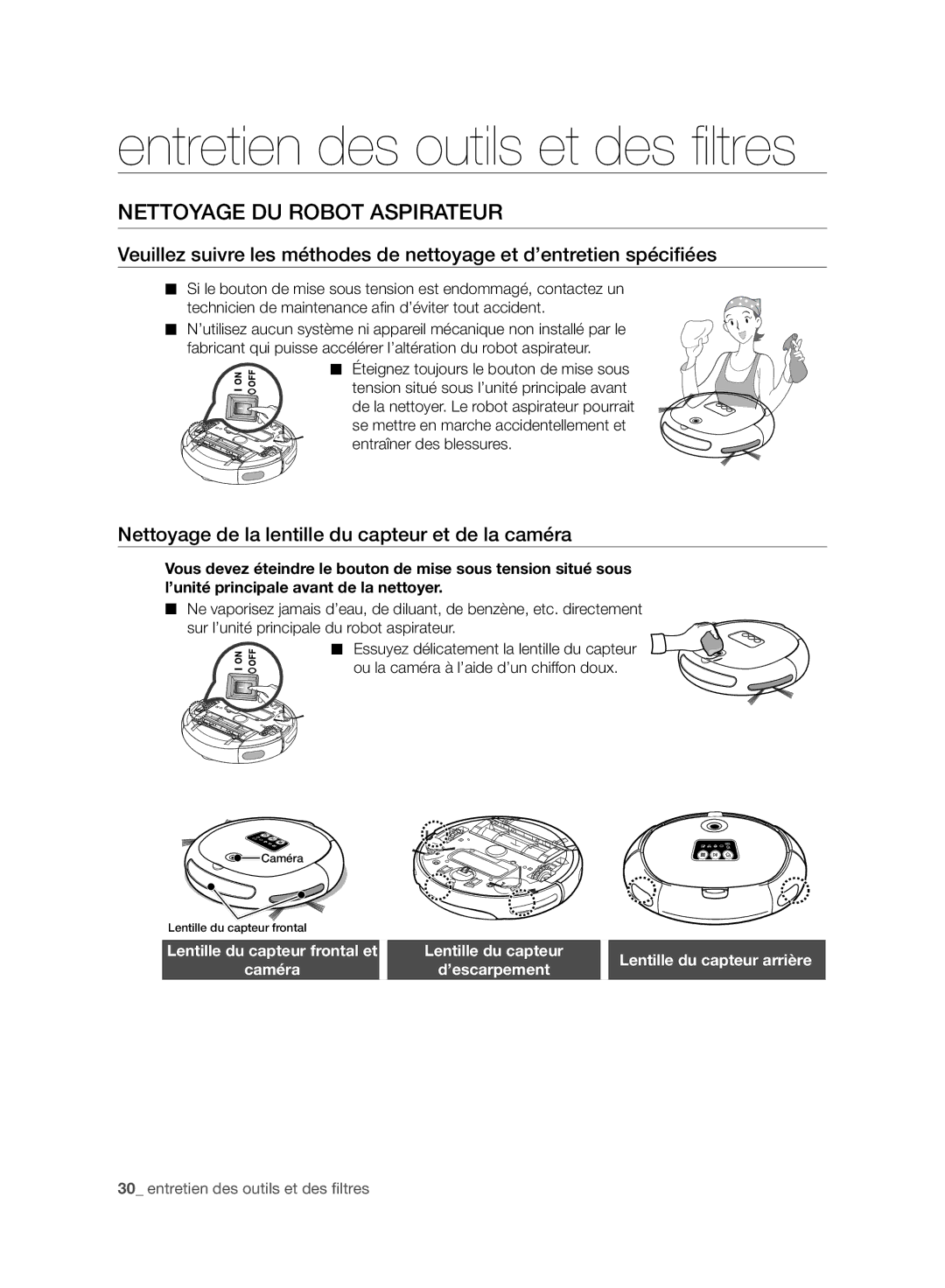 Samsung VR10BTBATRD/EF, VR10BTBATUB/EF, VR10BTBATRG/EF Entretien des outils et des ﬁ ltres, Nettoyage DU Robot Aspirateur 