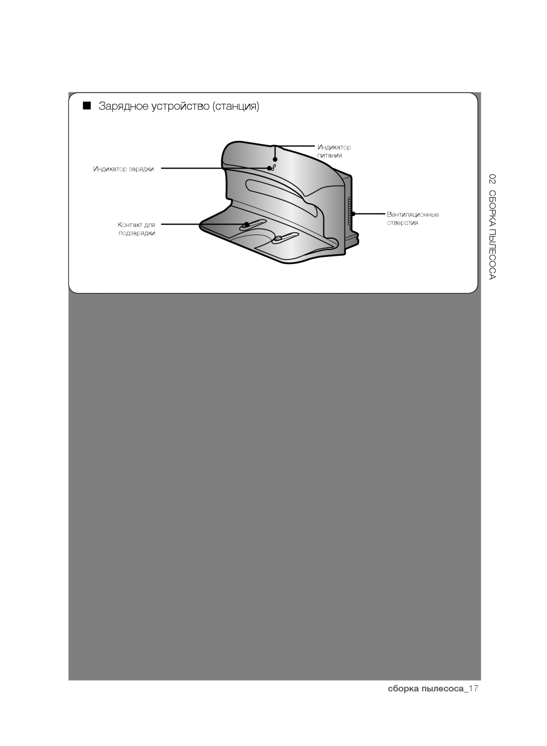 Samsung VR10ATBATRD/EV, VR10DTBATBB/EV, VR10BTBATBB/EV, VR10CTBATRD/EV manual Зарядное устройство станция 