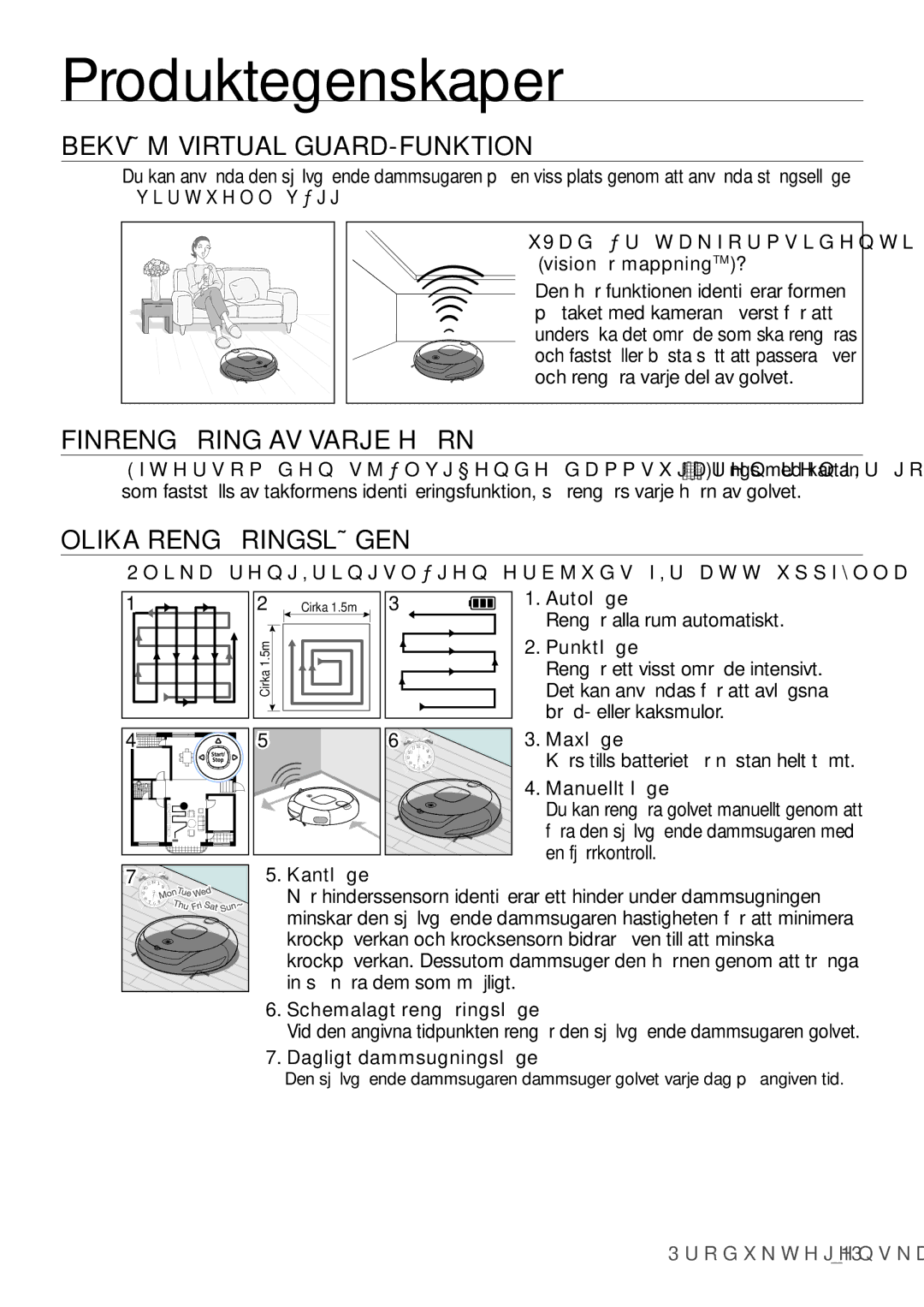 Samsung VR10F53TBCG/EE Produktegenskaper, Bekväm Virtual GUARD-FUNKTION, Finrengöring AV Varje Hörn, Olika Rengöringslägen 