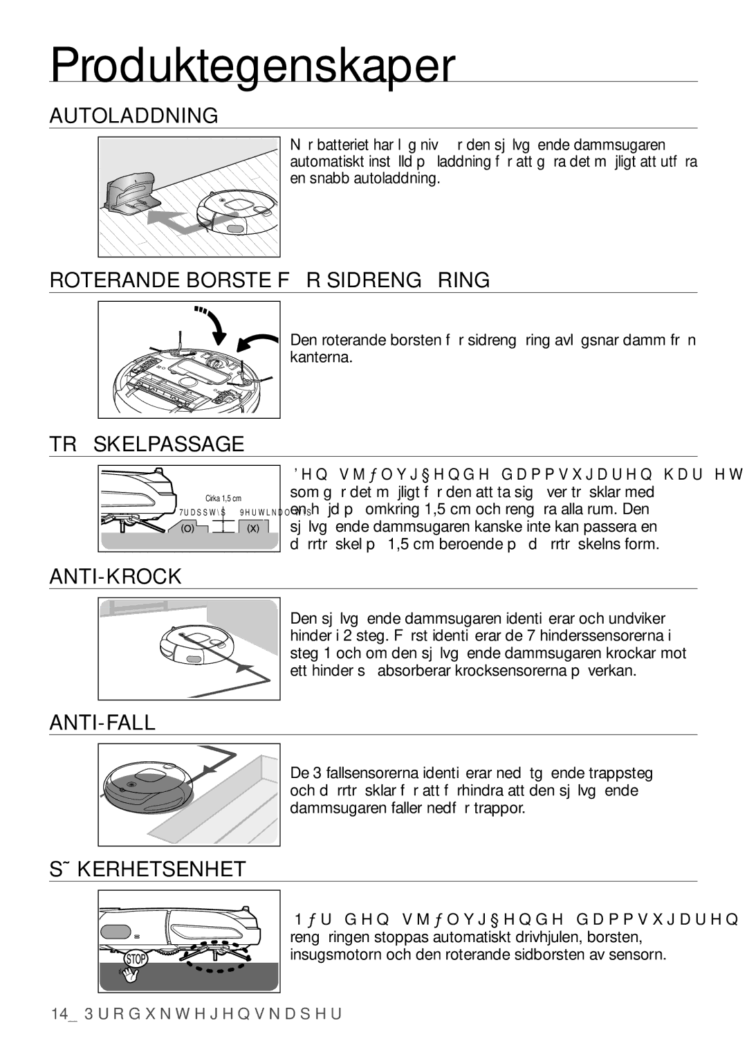 Samsung VR10F53TBCG/EE manual Autoladdning, Roterande Borste FÖR Sidrengöring, Anti-Krock, Anti-Fall, Säkerhetsenhet 