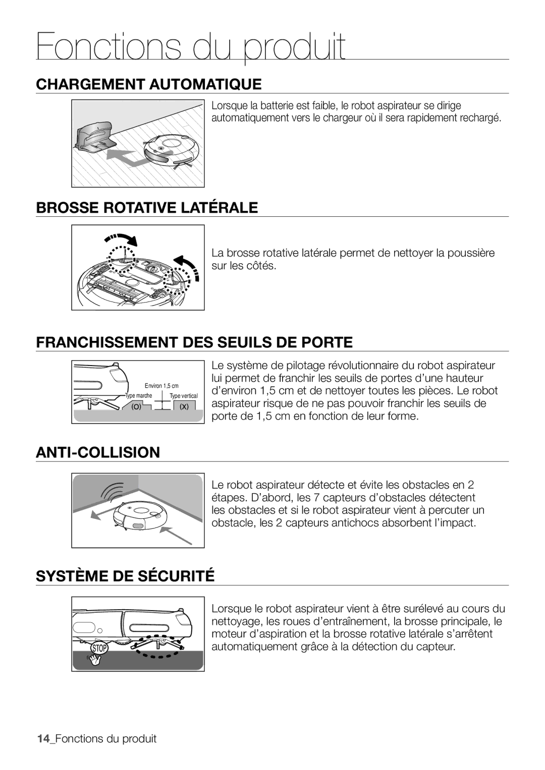 Samsung VR10F53TBDB/EF manual Chargement Automatique, Brosse Rotative Latérale, Franchissement DES Seuils DE Porte 