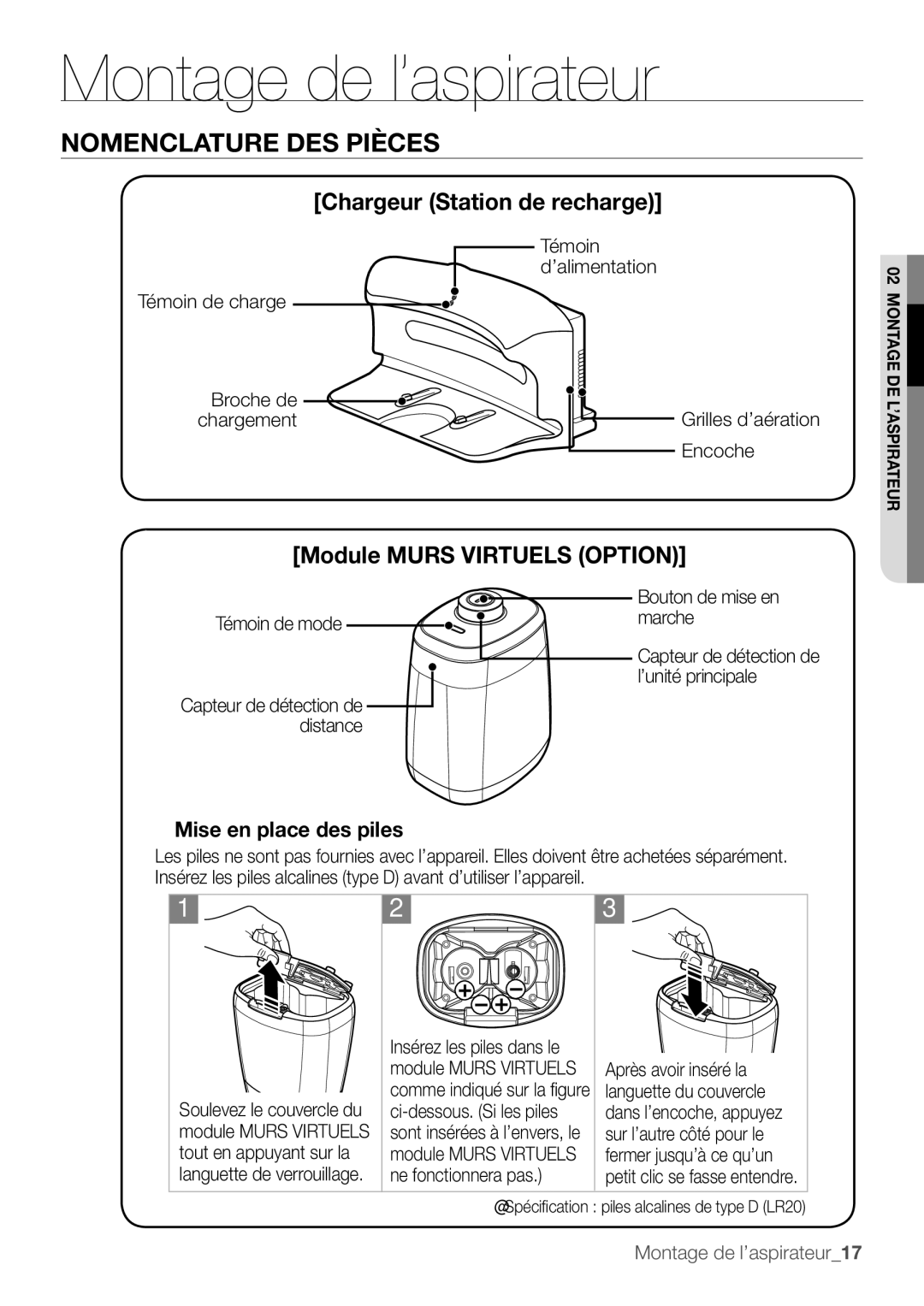 Samsung VR10F53TBCG/EF Témoin ’alimentation Témoin de charge Broche de, Encoche, Bouton de mise en, Témoin de mode Marche 