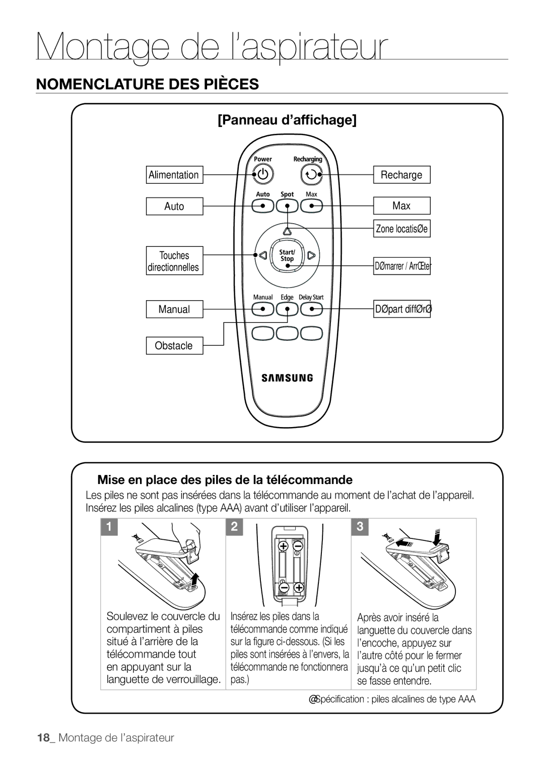 Samsung VR10F53TBDB/EF, VR10F53TBCG/EF manual Panneau d’afﬁchage 