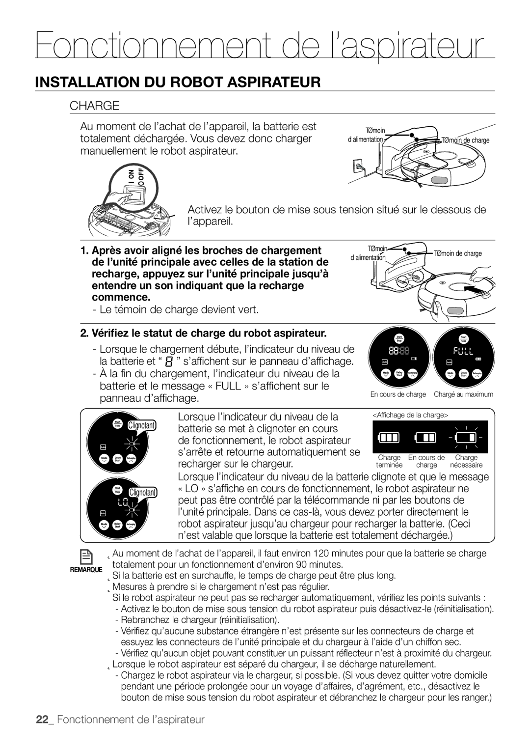 Samsung VR10F53TBDB/EF, VR10F53TBCG/EF manual Charge, Après avoir aligné les broches de chargement 