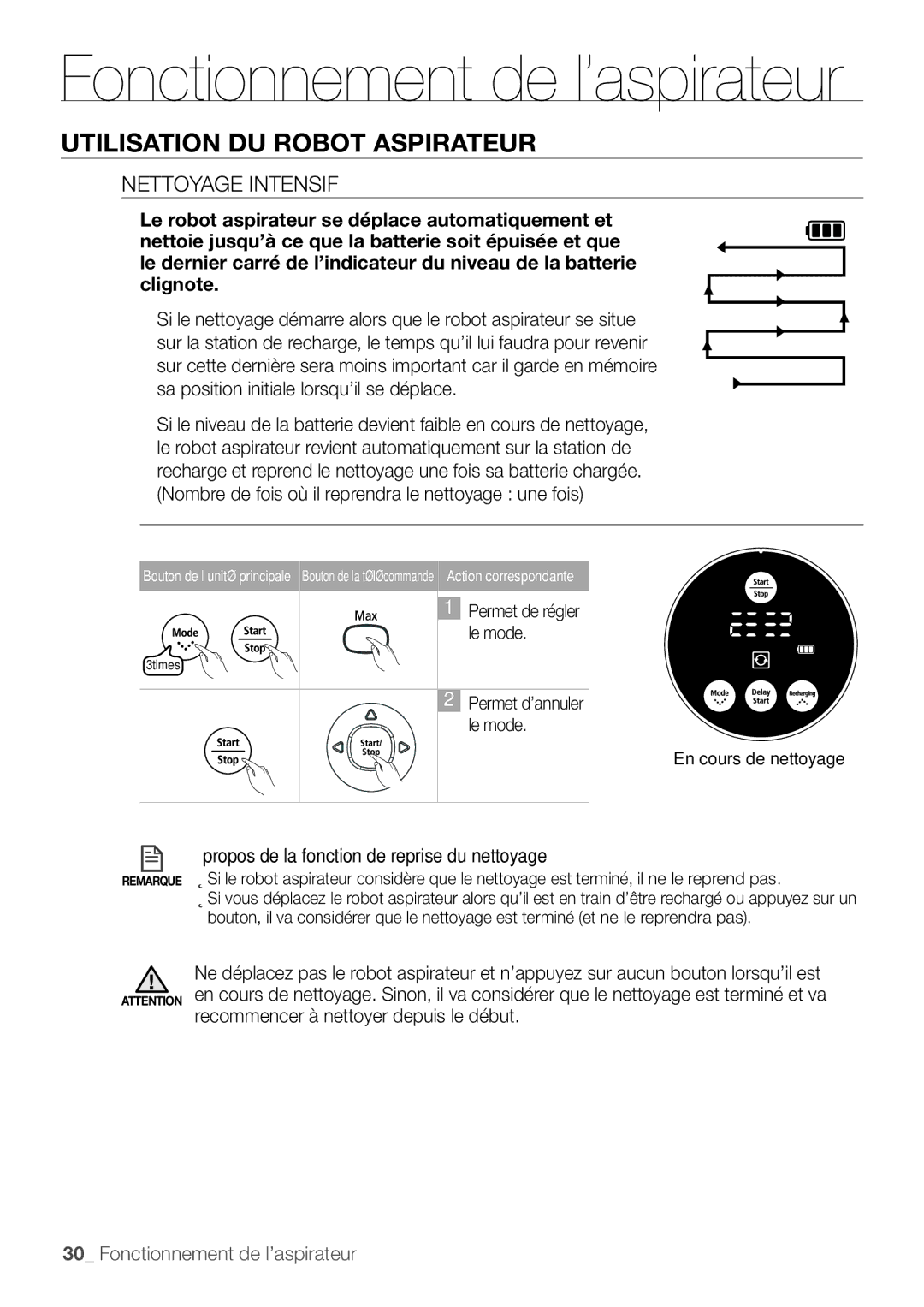 Samsung VR10F53TBDB/EF, VR10F53TBCG/EF manual Nettoyage Intensif 