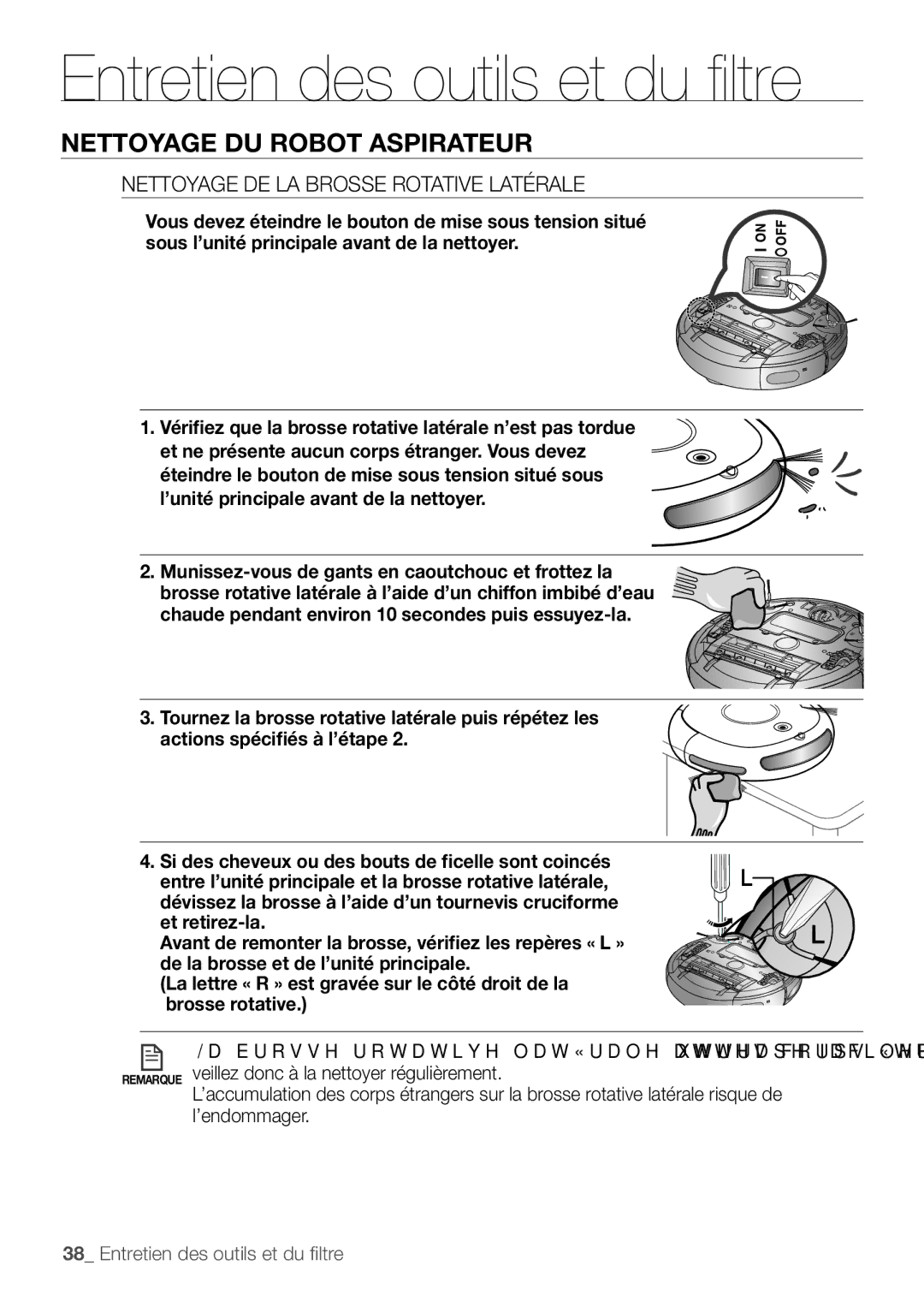 Samsung VR10F53TBDB/EF, VR10F53TBCG/EF manual Nettoyage DE LA Brosse Rotative Latérale 