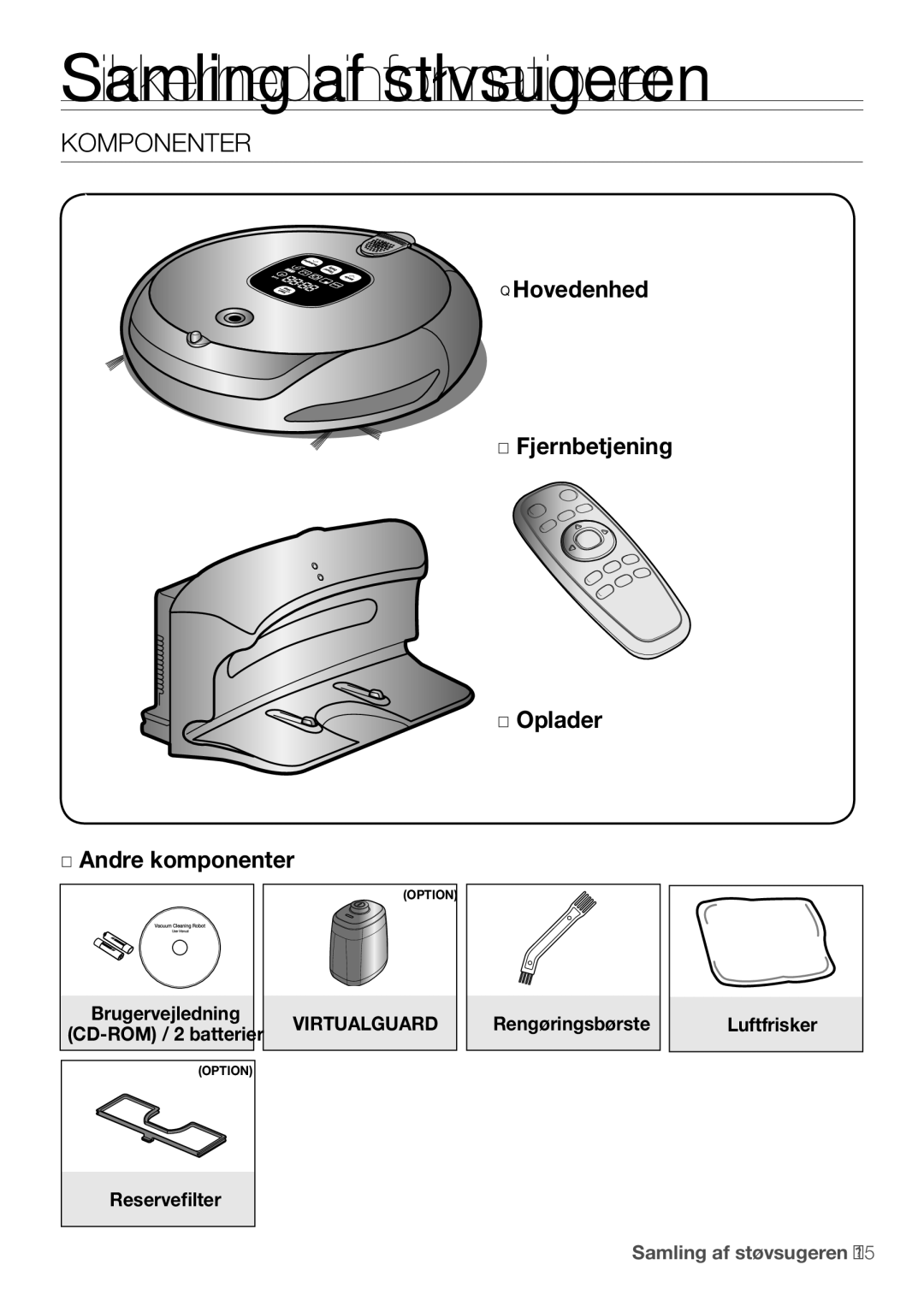 Samsung VR10F53UBAK/EE manual Samling af støvsugeren, Komponenter 