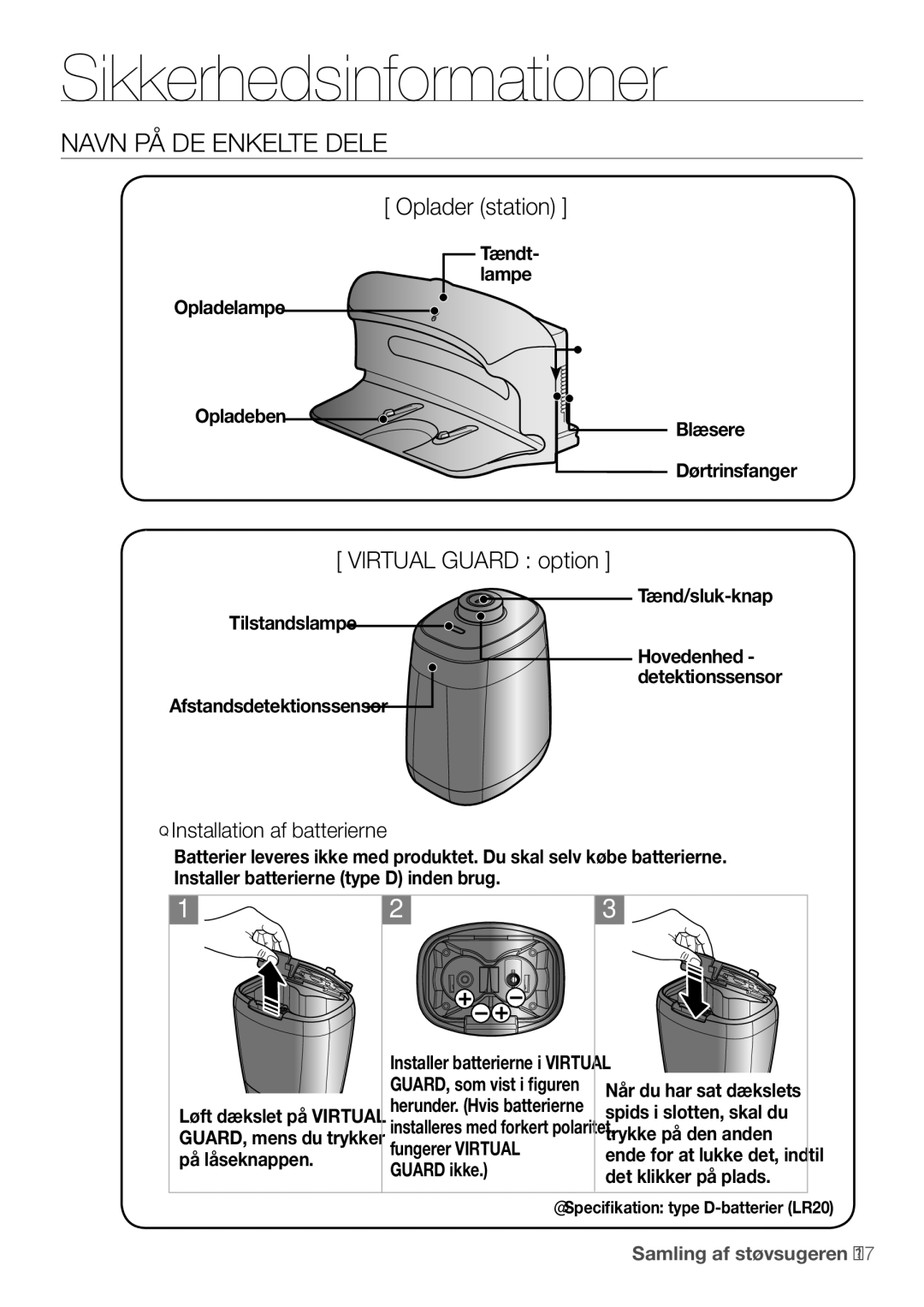 Samsung VR10F53UBAK/EE manual Navn PÅ DE Enkelte Dele, Virtual Guard option 