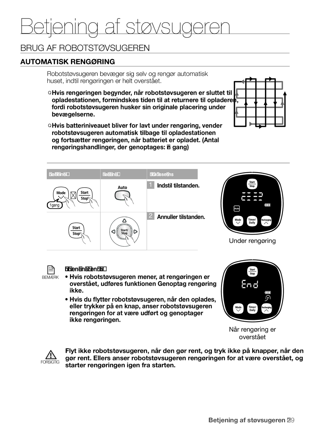 Samsung VR10F53UBAK/EE manual Automatisk rengøring 