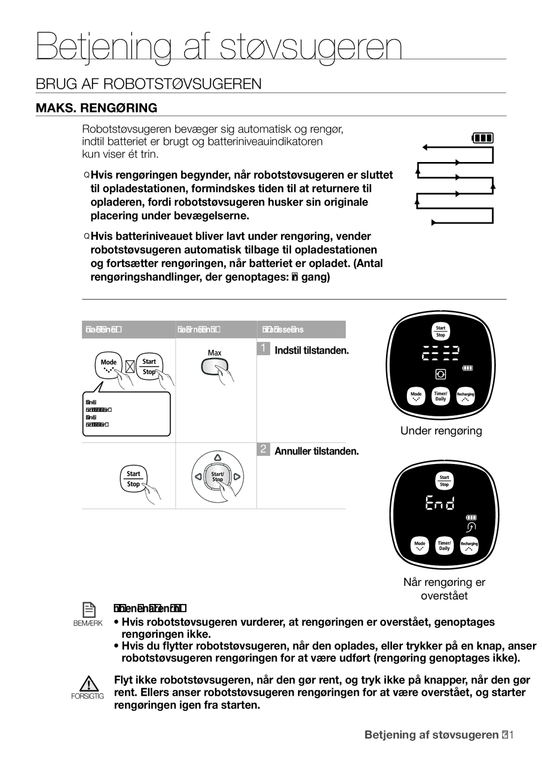 Samsung VR10F53UBAK/EE manual Maks. rengøring 