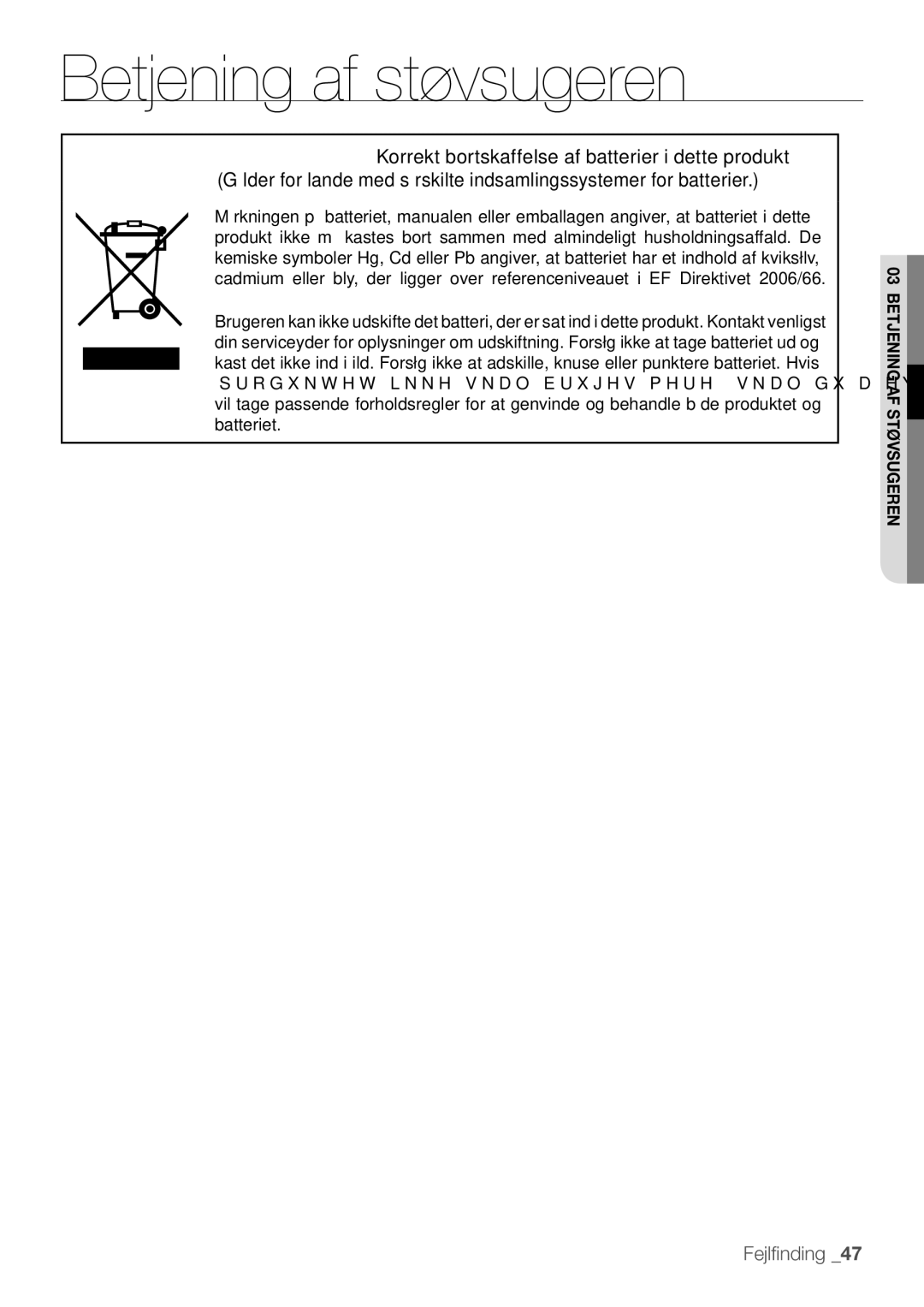 Samsung VR10F53UBAK/EE manual Fejlfinding 