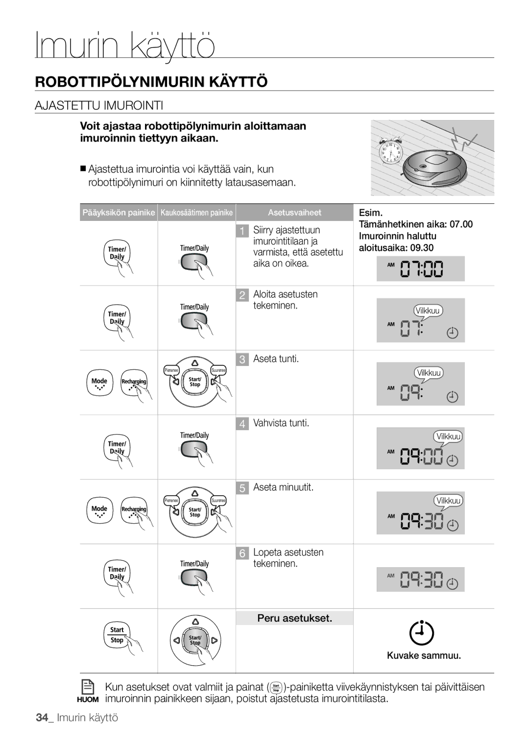 Samsung VR10F53UBAK/EE manual Ajastettu imurointi 