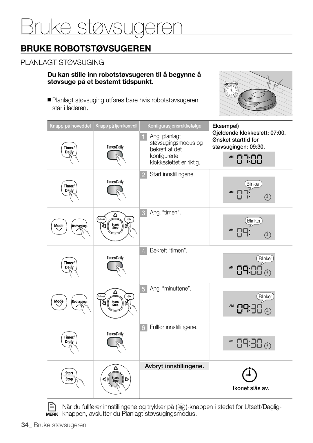 Samsung VR10F53UBAK/EE manual Planlagt støvsuging 