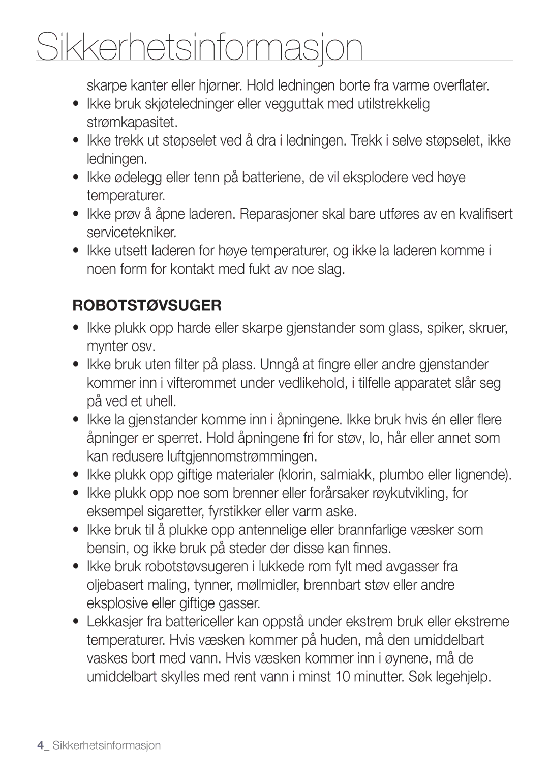 Samsung VR10F53UBAK/EE manual Robotstøvsuger 