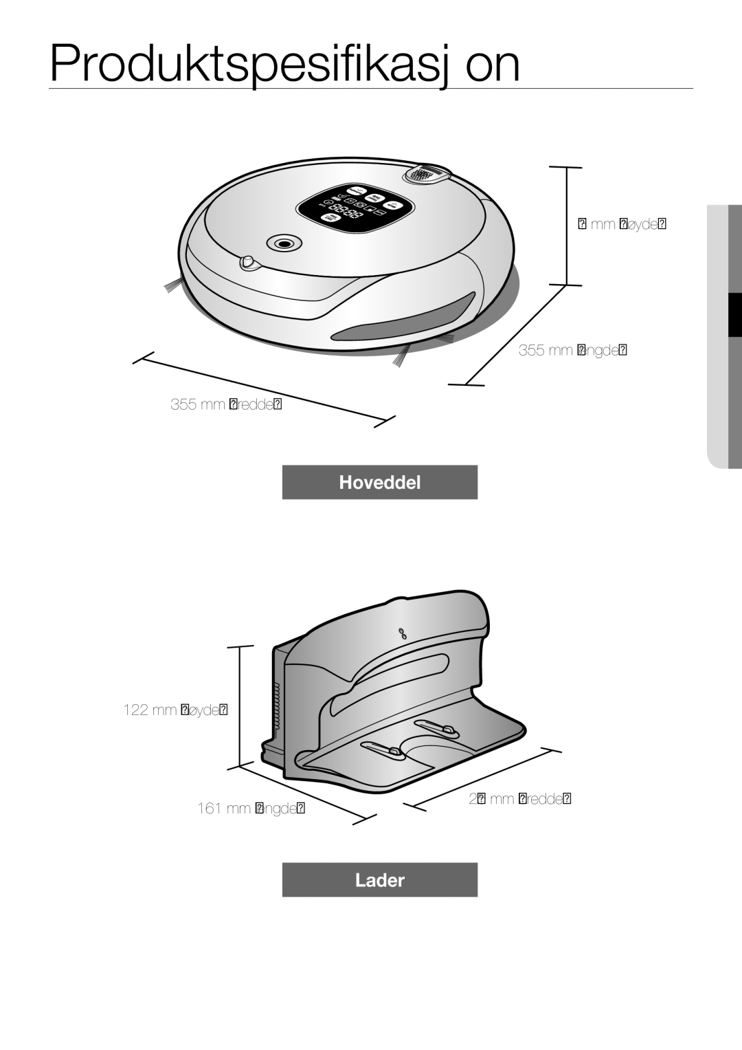 Samsung VR10F53UBAK/EE manual Produktspesifikasj on 