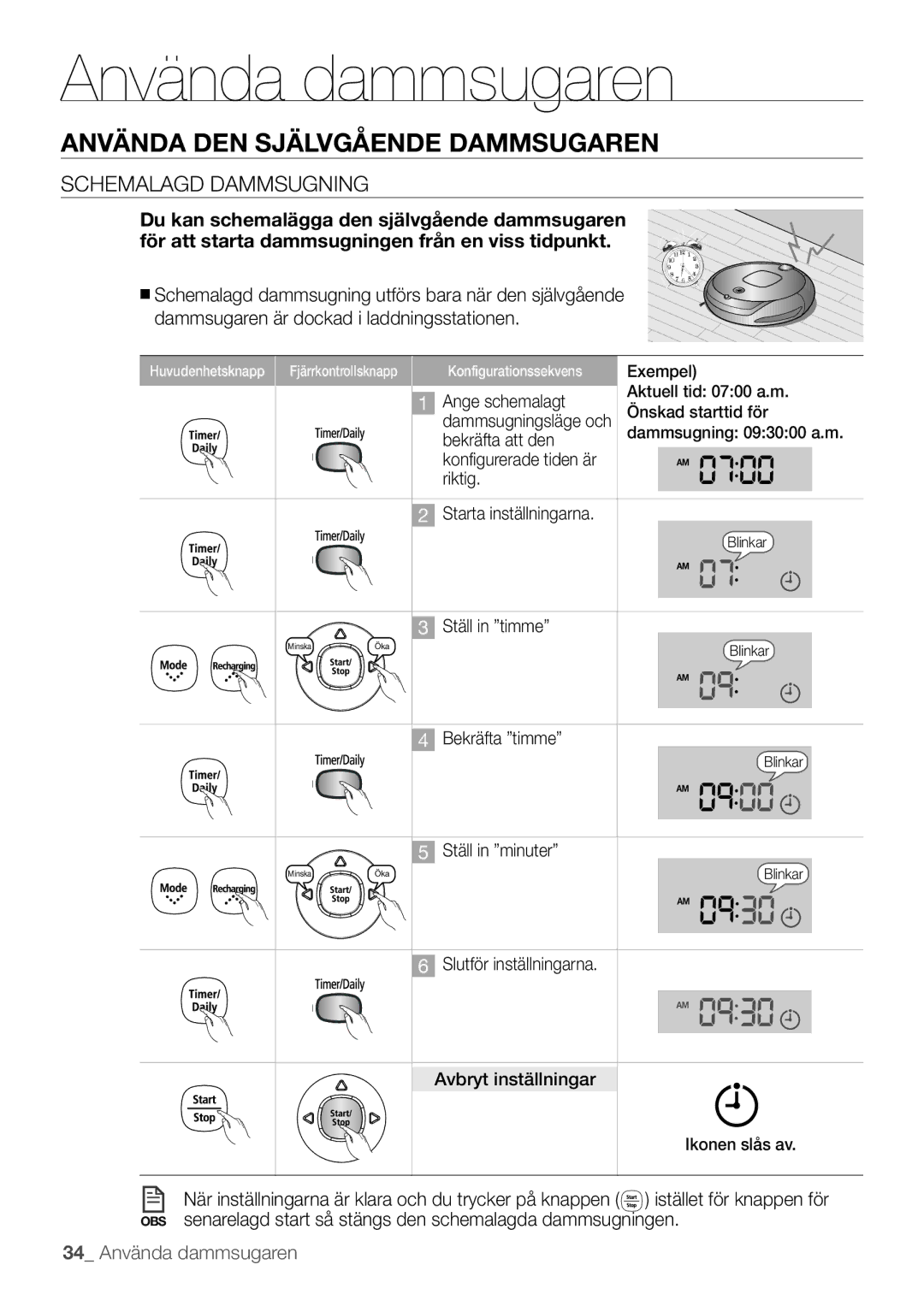 Samsung VR10F53UBAK/EE manual Schemalagd dammsugning 