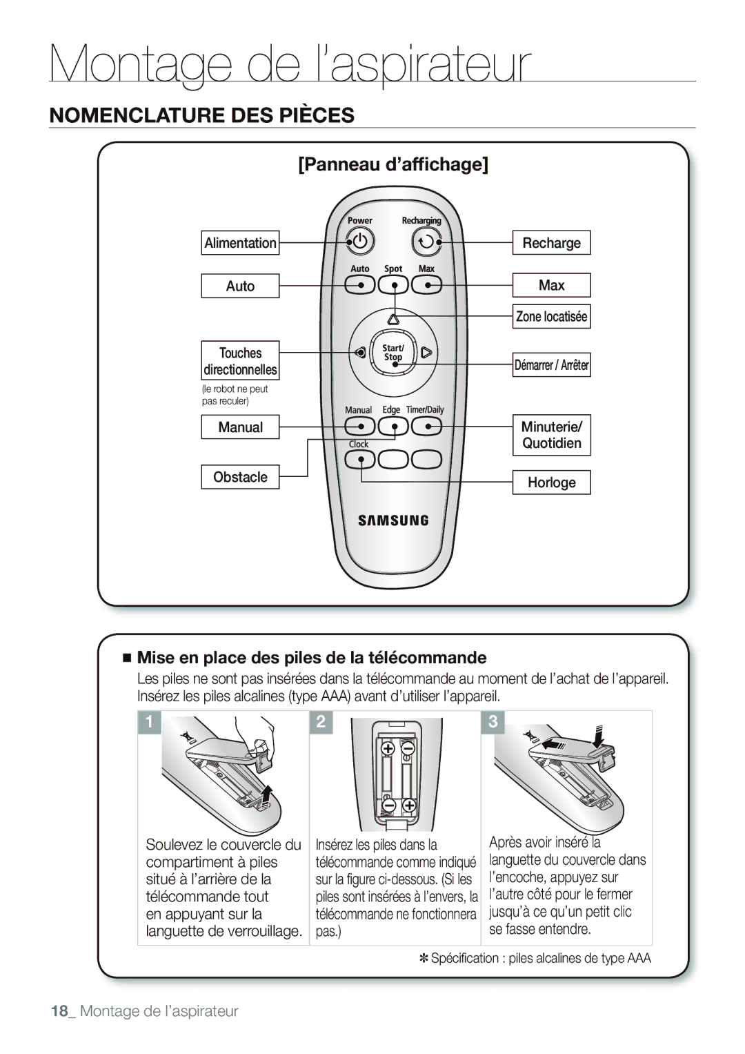 Samsung VR10F53UBAK/EF, VR10F53TBDR/EF manual Panneau d’afﬁchage 