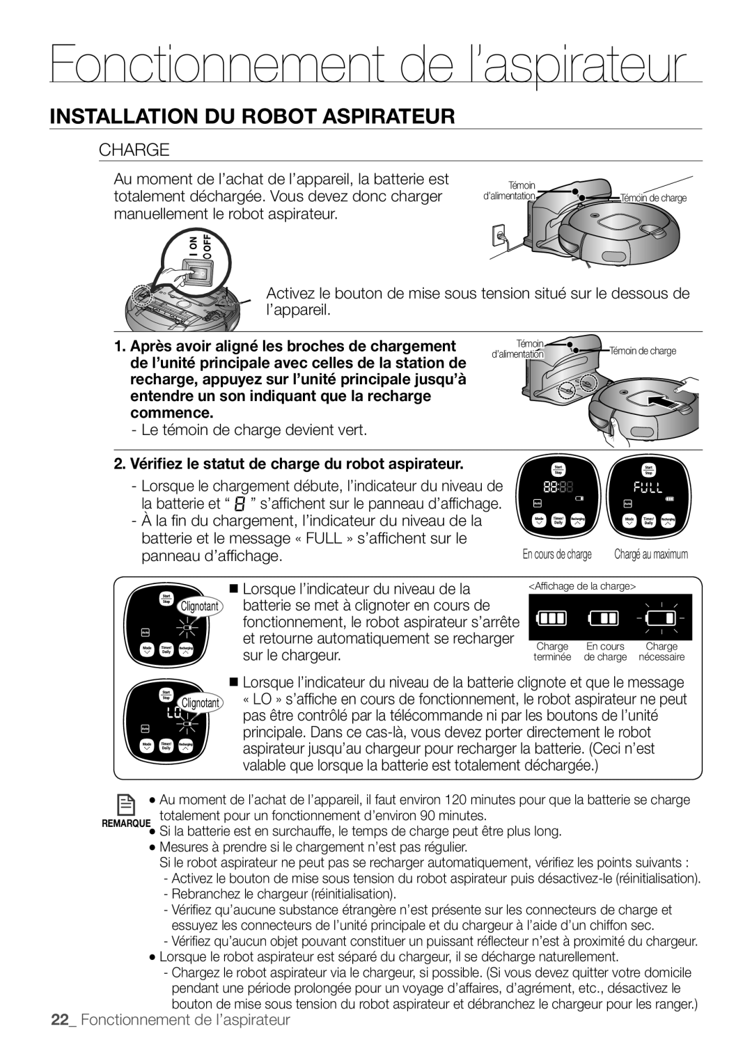 Samsung VR10F53UBAK/EF, VR10F53TBDR/EF manual Charge, Après avoir aligné les broches de chargement 