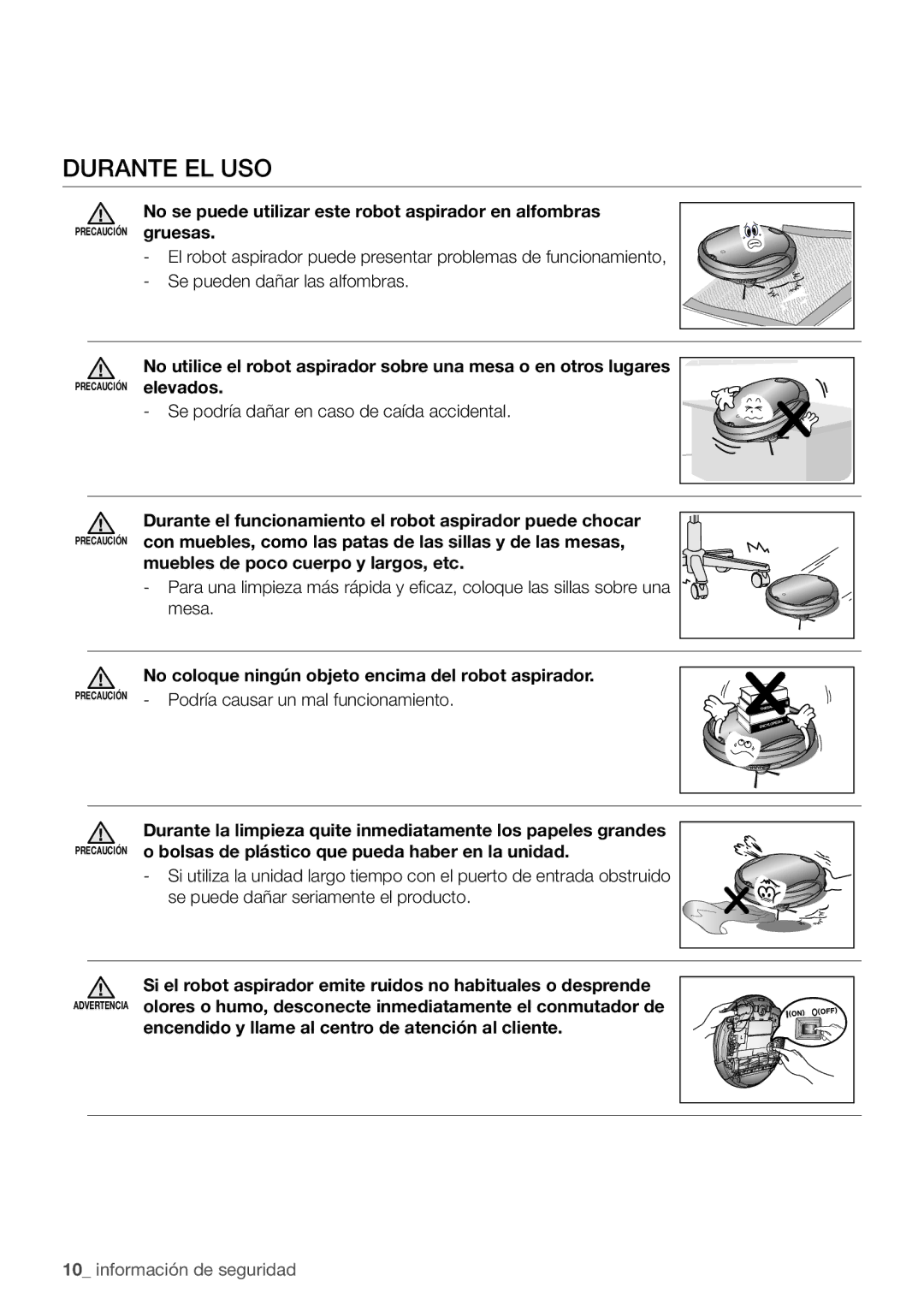 Samsung VR10F71UCBC/EE manual Durante EL USO, No se puede utilizar este robot aspirador en alfombras 