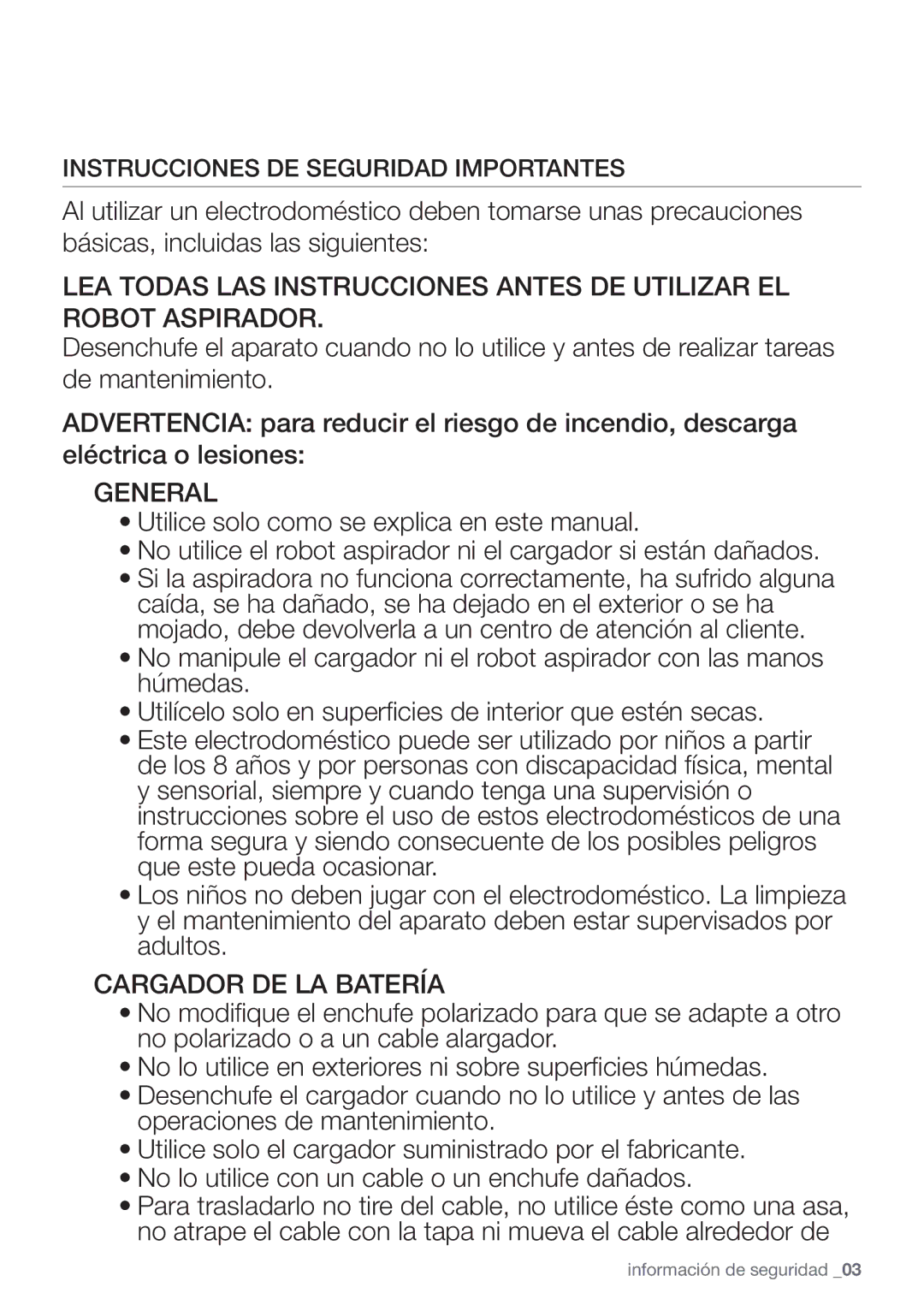 Samsung VR10F71UCBC/EE manual General, Instrucciones DE Seguridad Importantes 