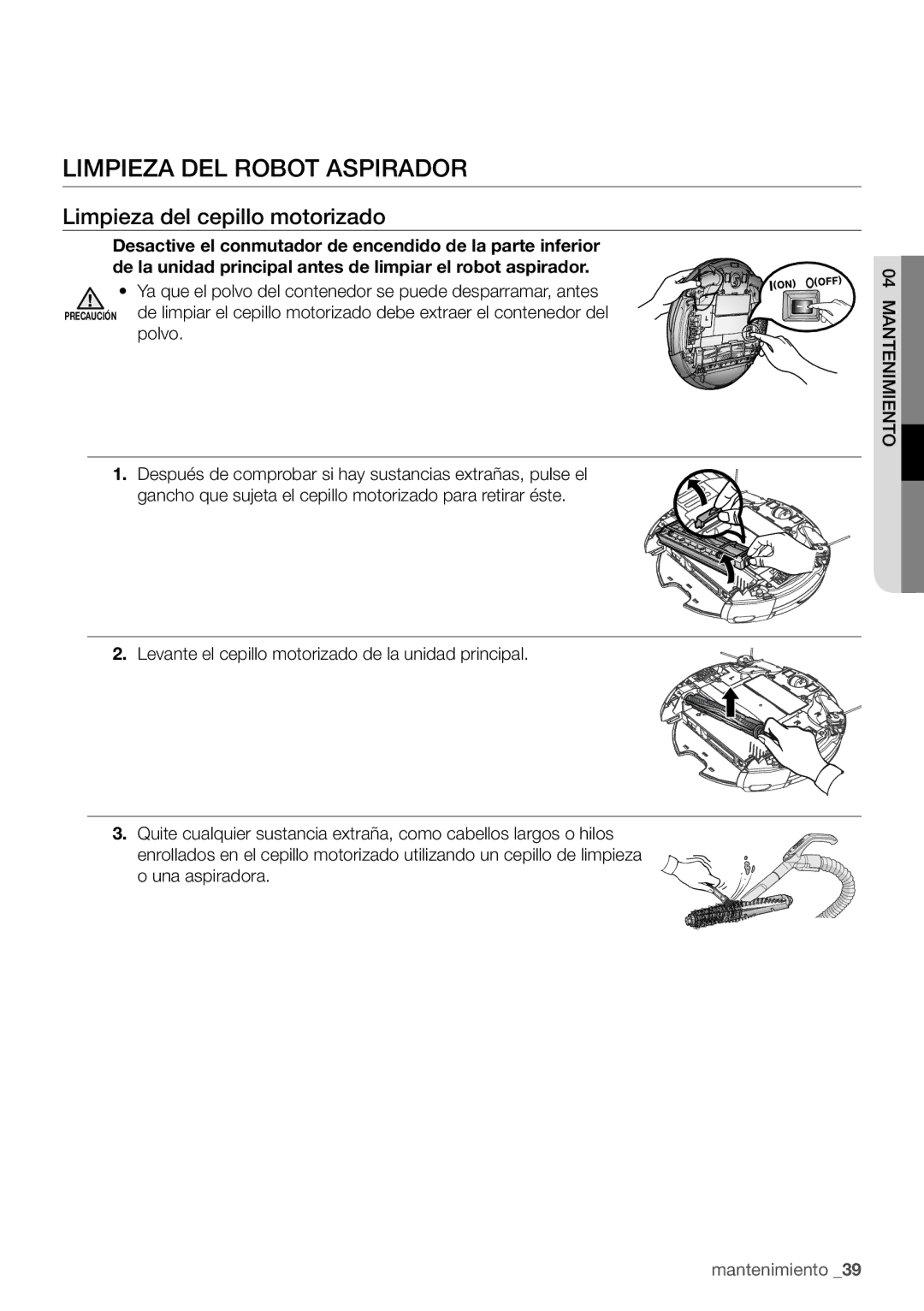 Samsung VR10F71UCBC/EE manual Limpieza del cepillo motorizado 