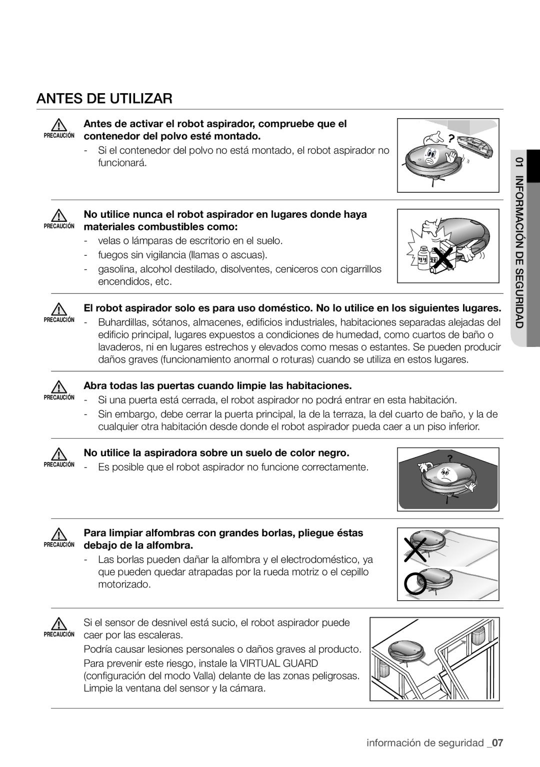 Samsung VR10F71UCBC/EE manual Antes DE Utilizar 