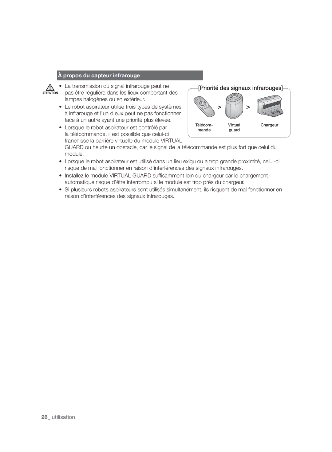 Samsung VR10F71UCBC/EF manual Propos du capteur infrarouge, Lampes halogènes ou en extérieur 