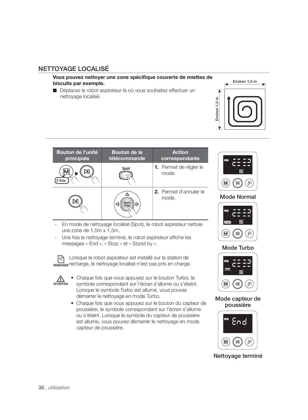 Samsung VR10F71UCBC/EF manual Nettoyage Localisé 