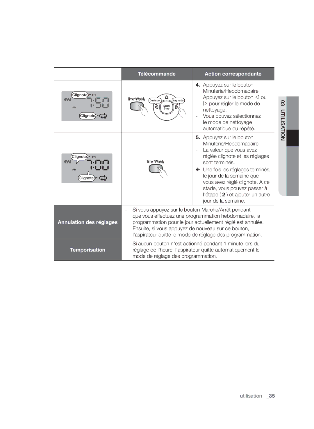 Samsung VR10F71UCBC/EF manual Pour régler le mode de, Nettoyage, Le mode de nettoyage, Automatique ou répété 