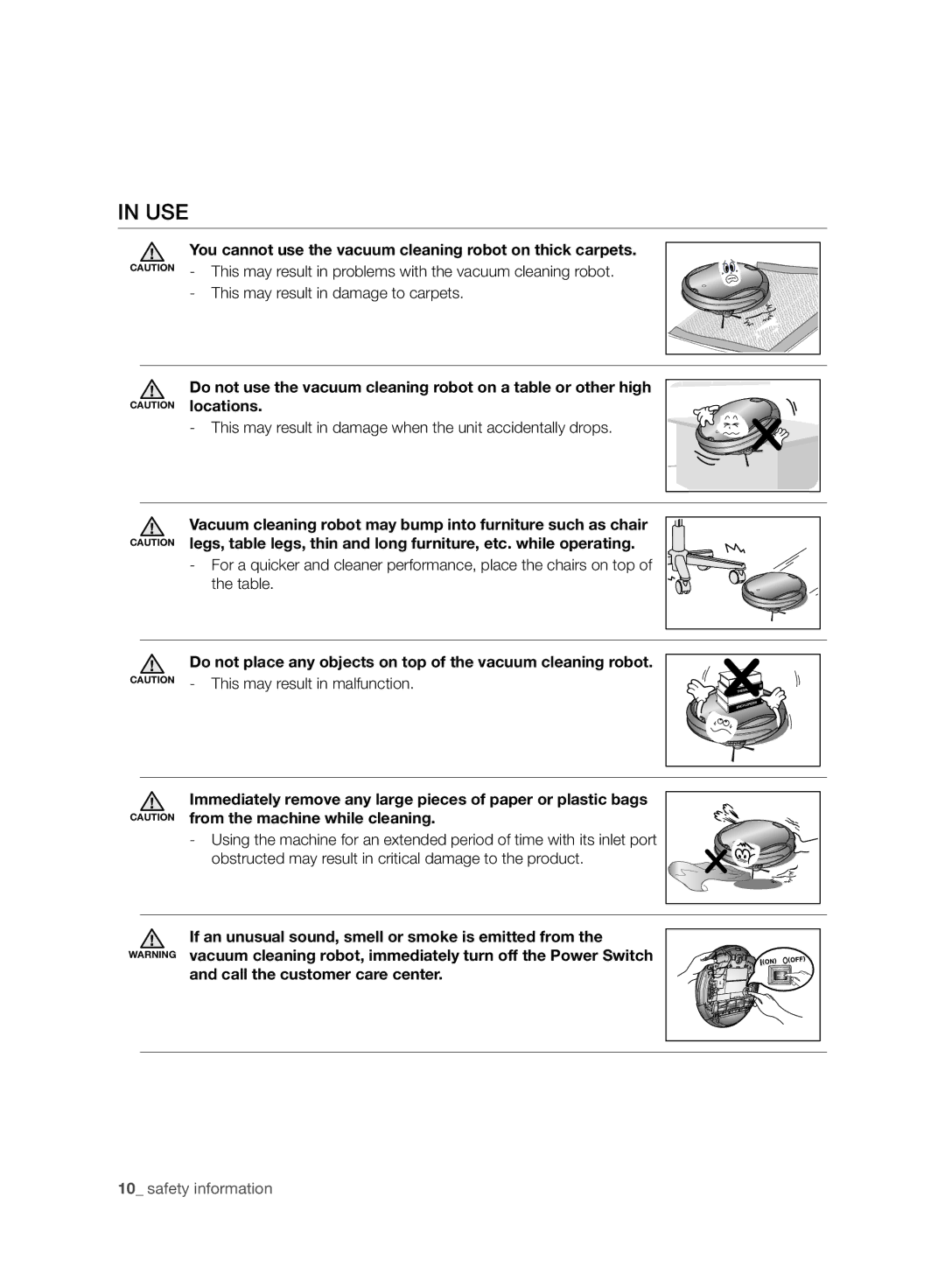 Samsung VR10F71UCBC/EO manual Use, You cannot use the vacuum cleaning robot on thick carpets, Call the customer care center 