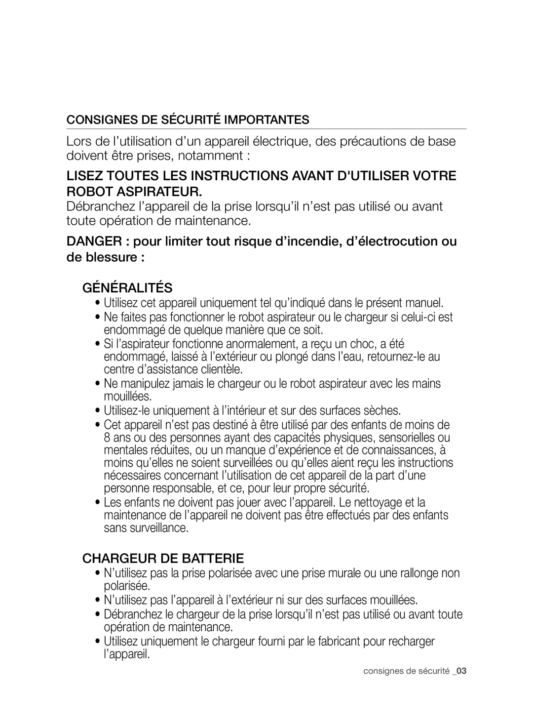 Samsung VR10F71UCBC/EG, VR10F71UCBC/EO, VR10F71UCBC/SW manual Généralités, Consignes DE Sécurité Importantes 