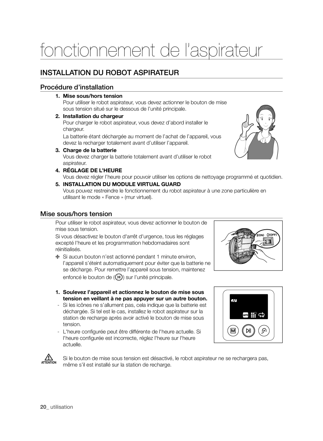 Samsung VR10F71UCBC/SW manual Fonctionnement de l’aspirateur, Installation DU Robot Aspirateur, Procédure d’installation 