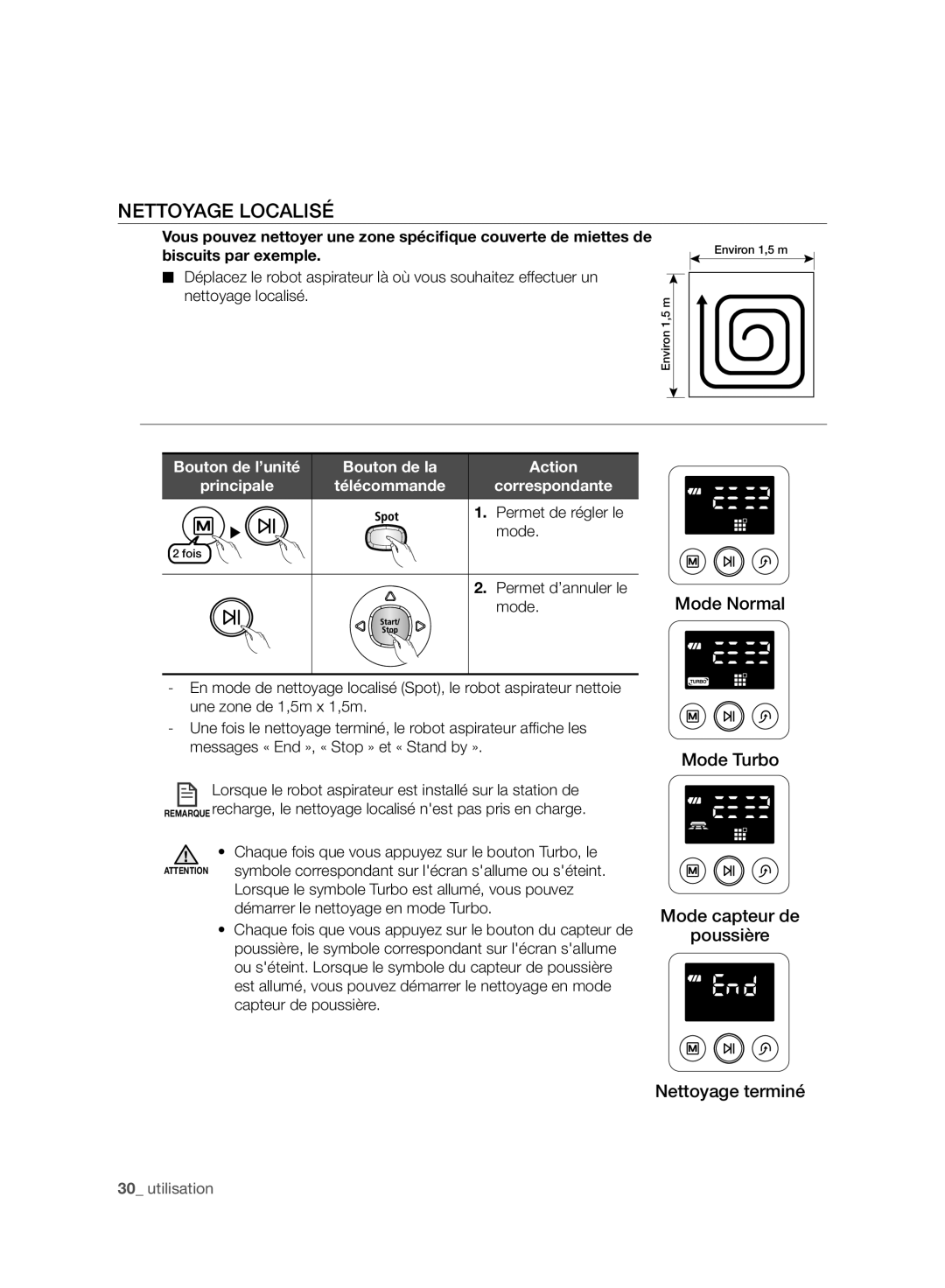 Samsung VR10F71UCBC/EG, VR10F71UCBC/EO, VR10F71UCBC/SW manual Nettoyage Localisé 