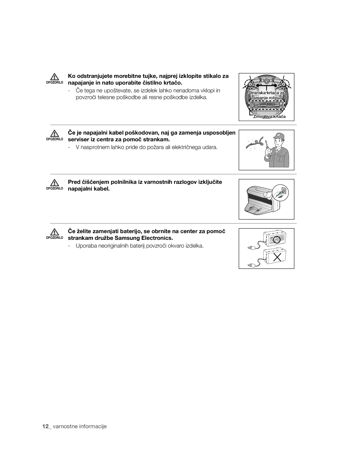 Samsung VR10F71UCBC/EG, VR10F71UCBC/EO, VR10F71UCBC/SW manual Nasprotnem lahko pride do požara ali električnega udara 