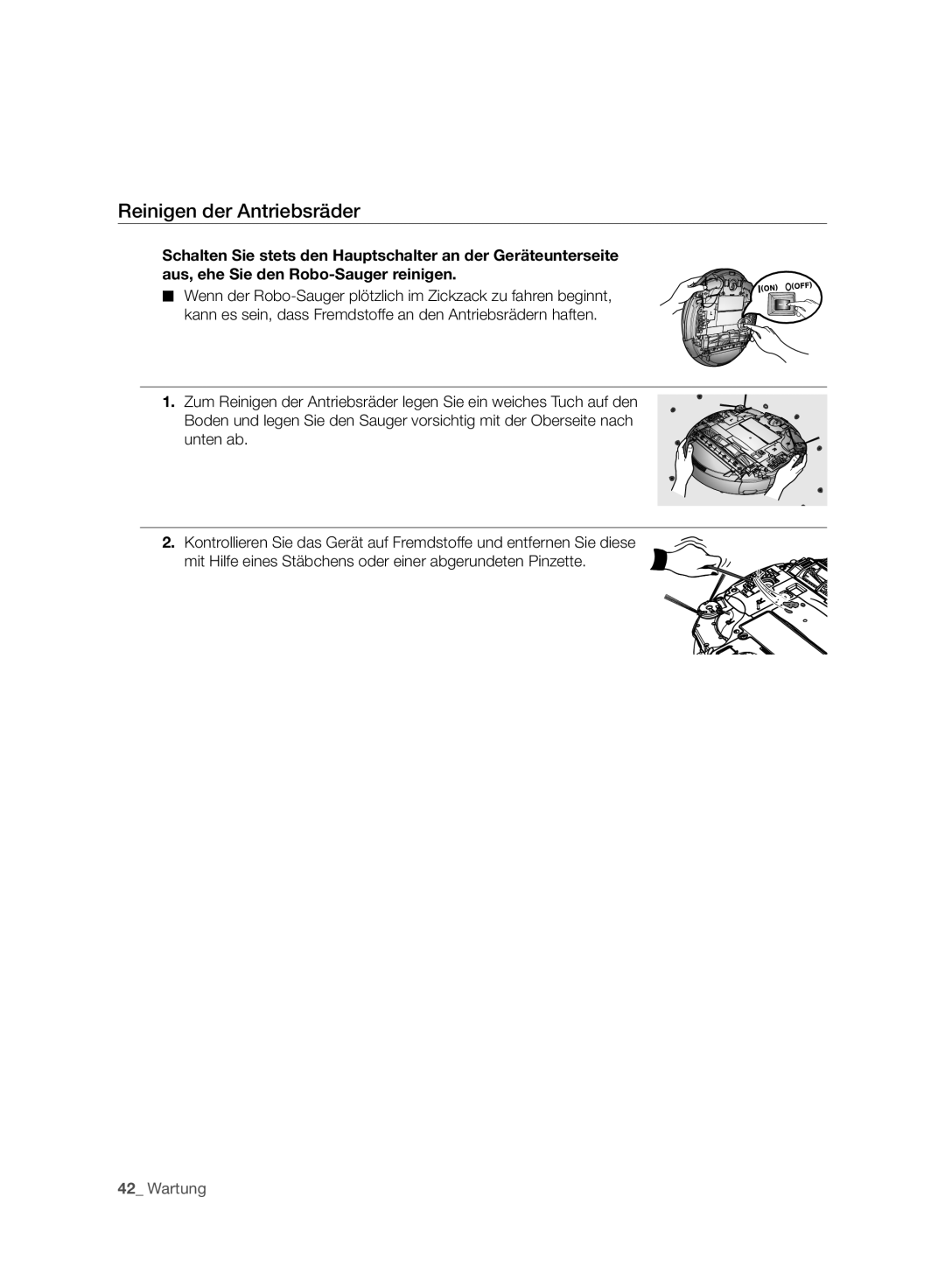 Samsung VR10F71UCBC/EG, VR10F71UCBC/EO, VR10F71UCBC/SW manual Reinigen der Antriebsräder 