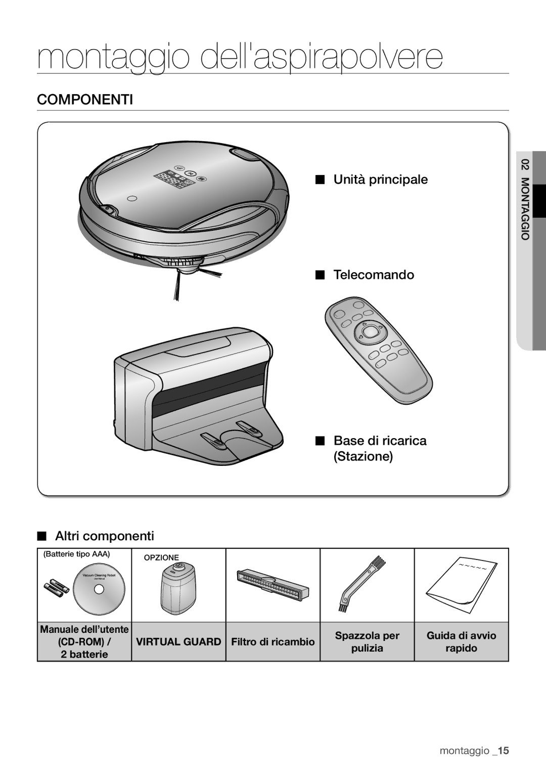 Samsung VR10F71UCBC/ET, VR10F71UCBN/ET manual Componenti, Virtual Guard Filtro di ricambio 