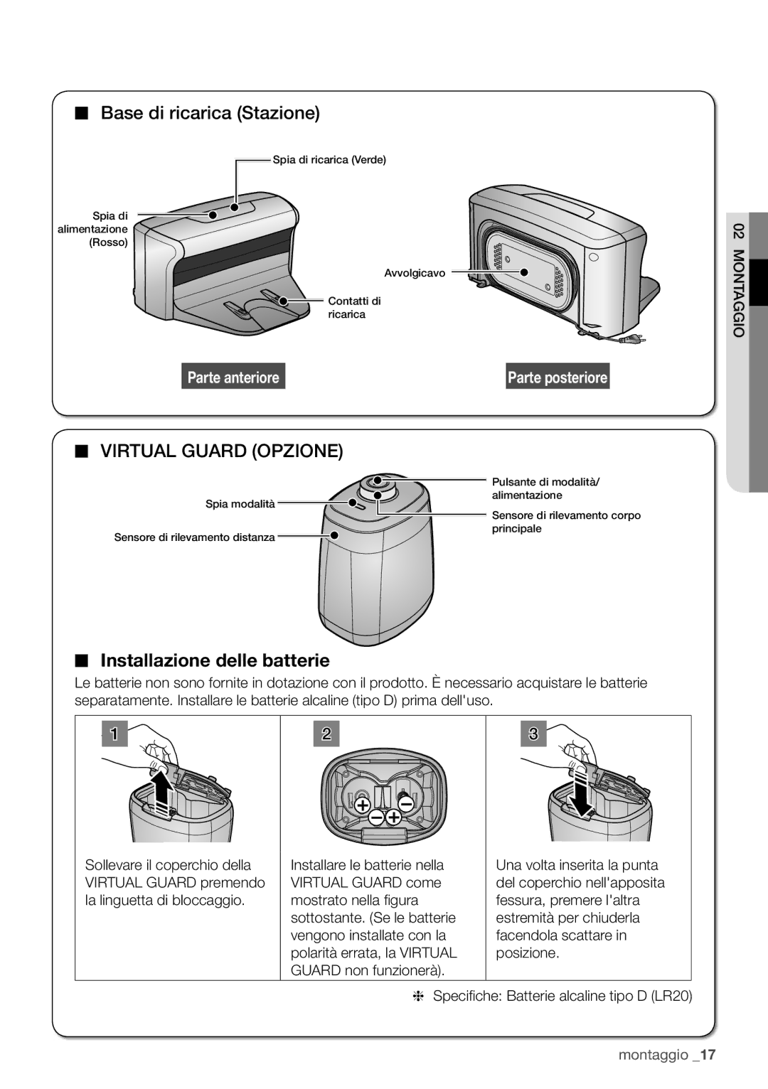 Samsung VR10F71UCBC/ET, VR10F71UCBN/ET manual Installazione delle batterie 