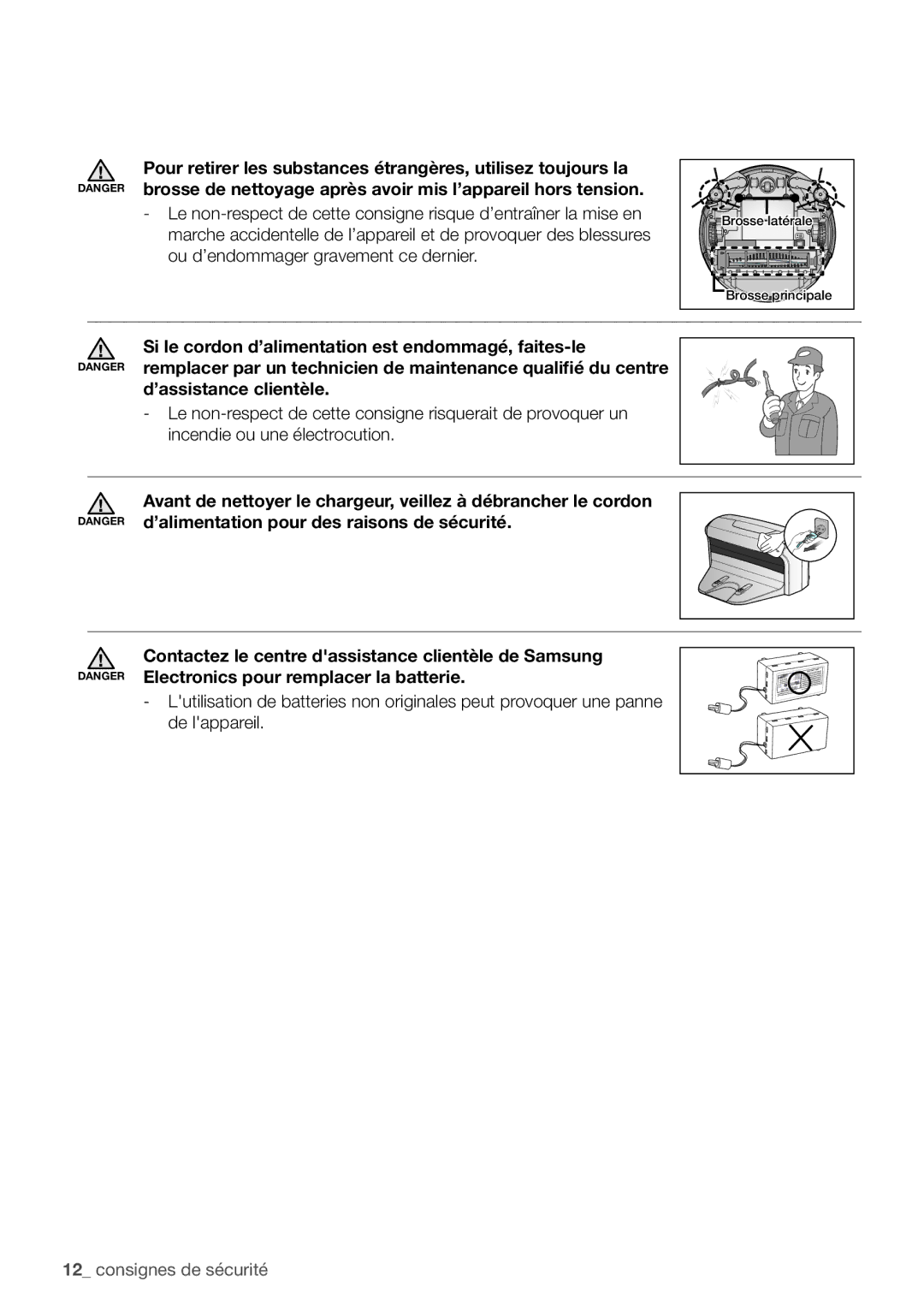 Samsung VR10F71UCCN/EF manual Si le cordon d’alimentation est endommagé, faites-le 