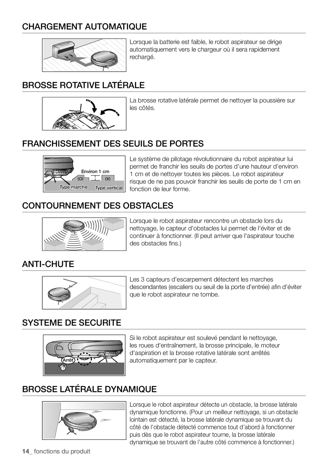 Samsung VR10F71UCCN/EF manual Franchissement des seuils de portes, Contournement des obstacles, Brosse latérale dynamique 