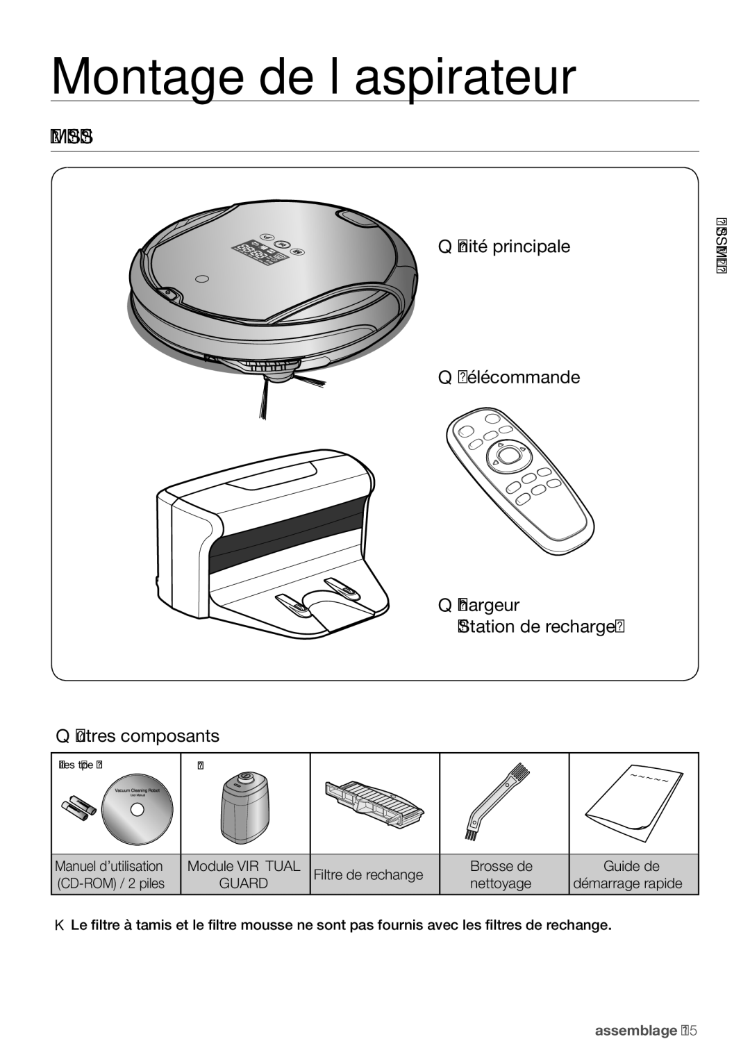 Samsung VR10F71UCCN/EF manual Composants, Filtre de rechange Brosse de, Nettoyage 