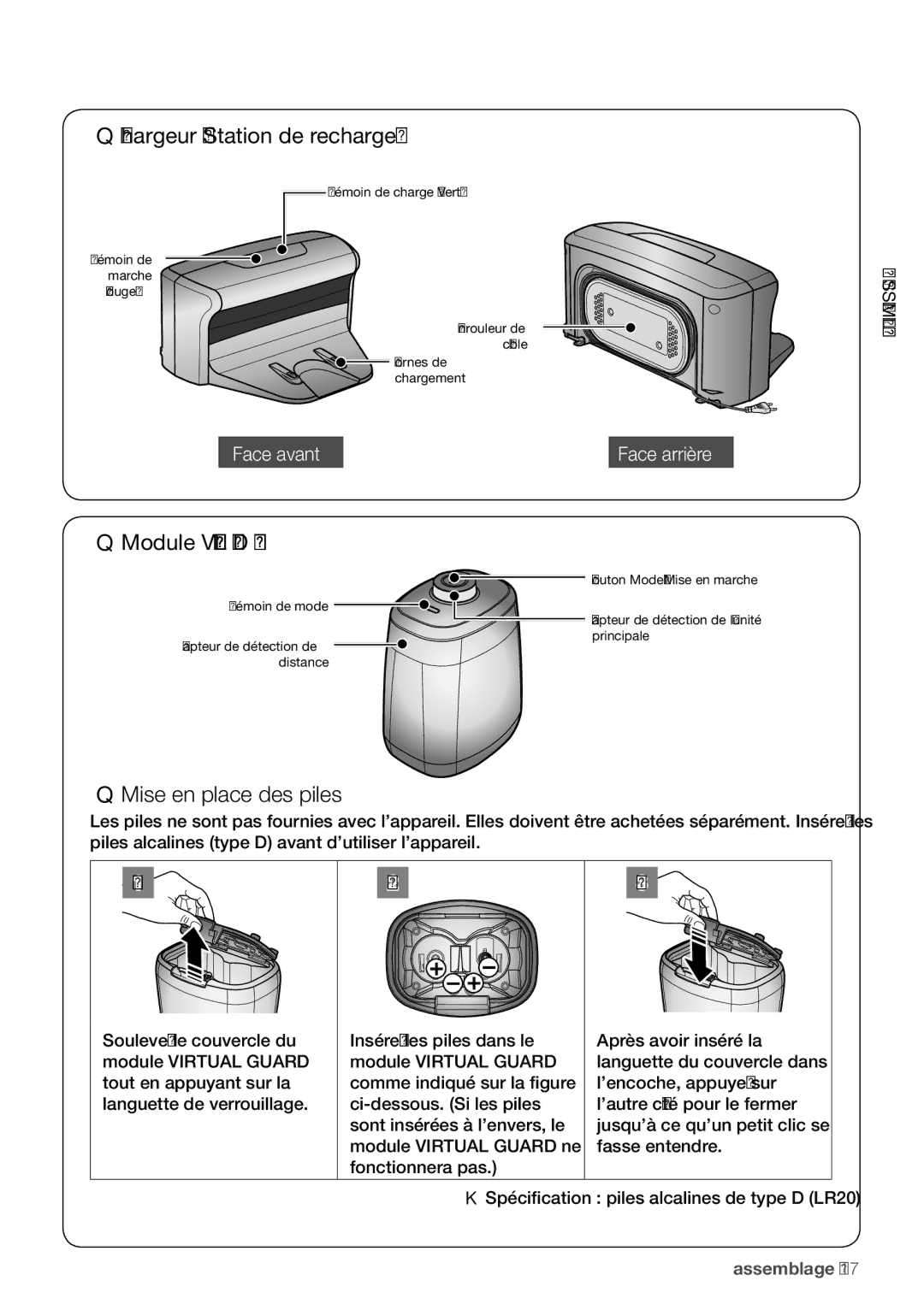 Samsung VR10F71UCCN/EF manual Chargeur Station de recharge, Module Virtual Guard Option 