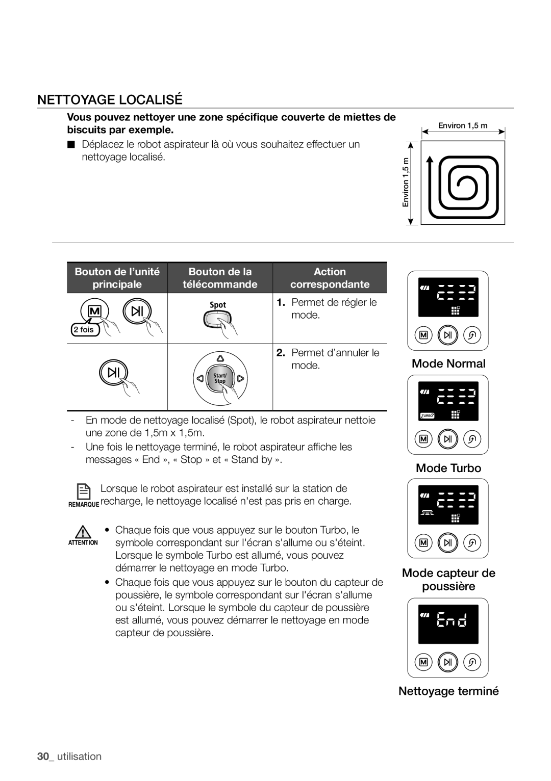 Samsung VR10F71UCCN/EF manual Nettoyage localisé 