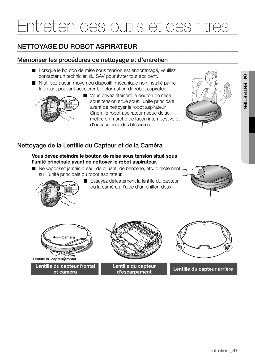 Samsung VR10F71UCCN/EF Nettoyage du robot aspirateur, Mémoriser les procédures de nettoyage et d’entretien, 04entretien 