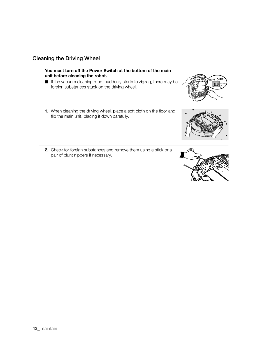 Samsung VR10F71UCDC/ML manual Cleaning the Driving Wheel 