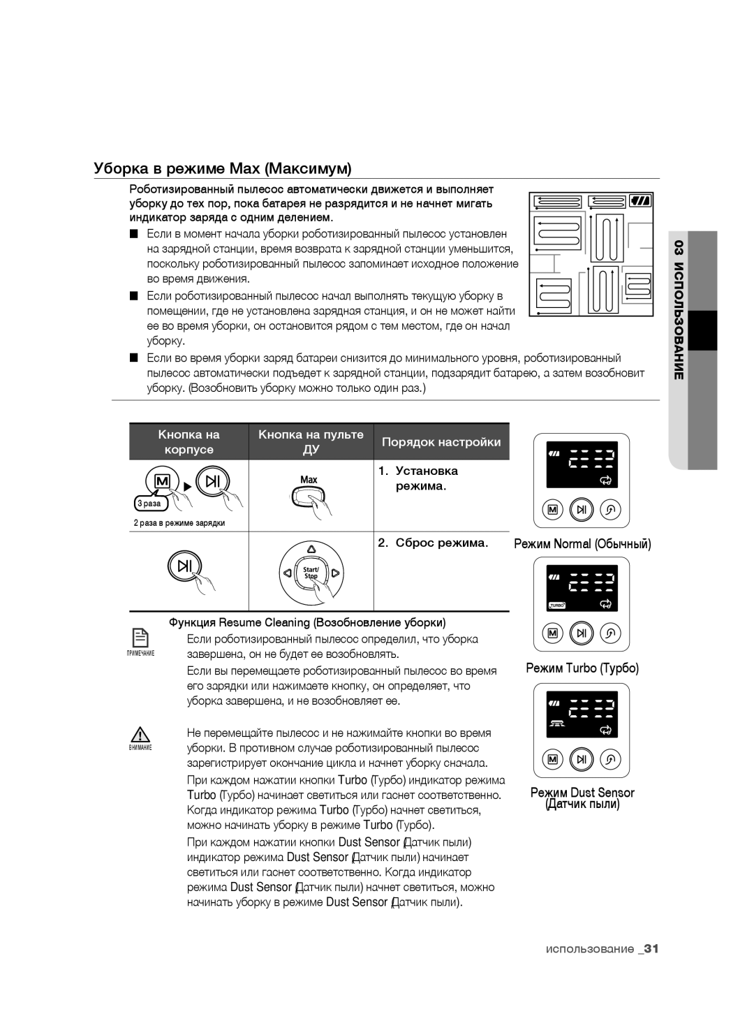 Samsung VR10F71UCDC/ML manual Уборка в режиме Max Максимум, Завершена, он не будет ее возобновлять 