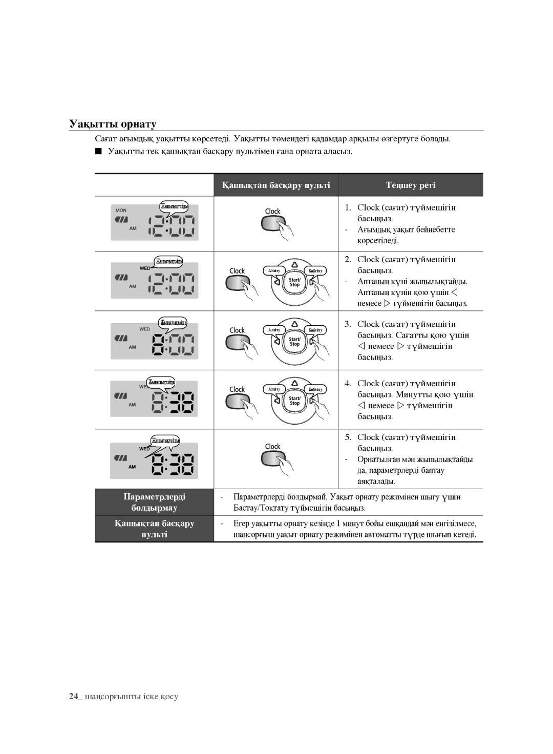 Samsung VR10F71UCEC/EV, VR10F71UCBC/EV manual Уақытты орнату 